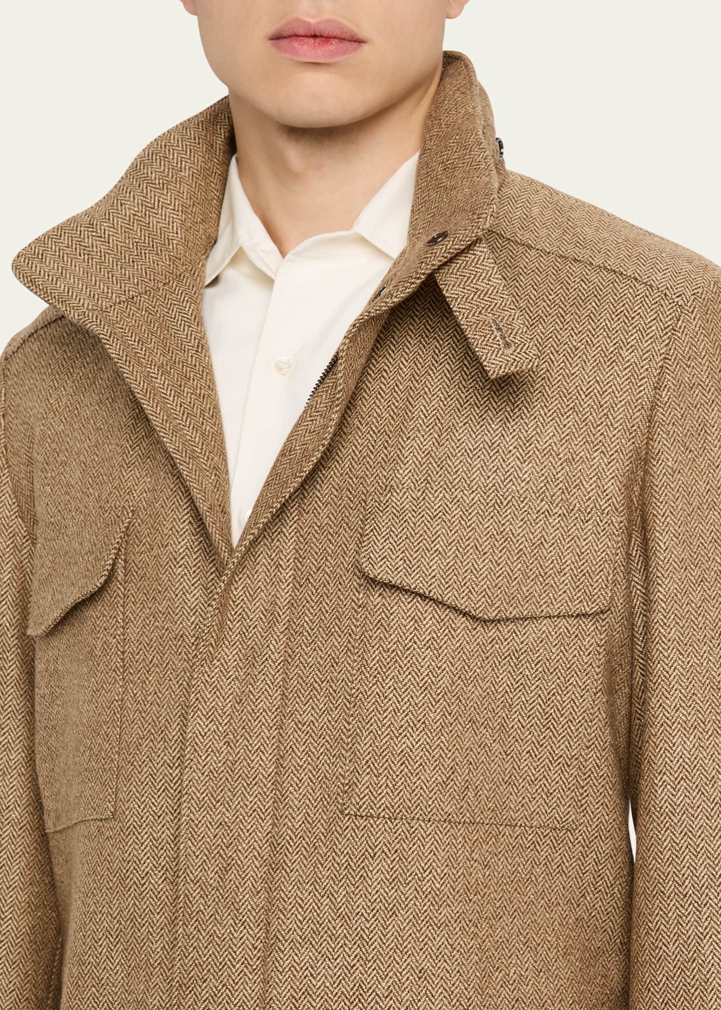 Loro Piana Men's Traveller Cashmere and Silk Chevron Field Jacket