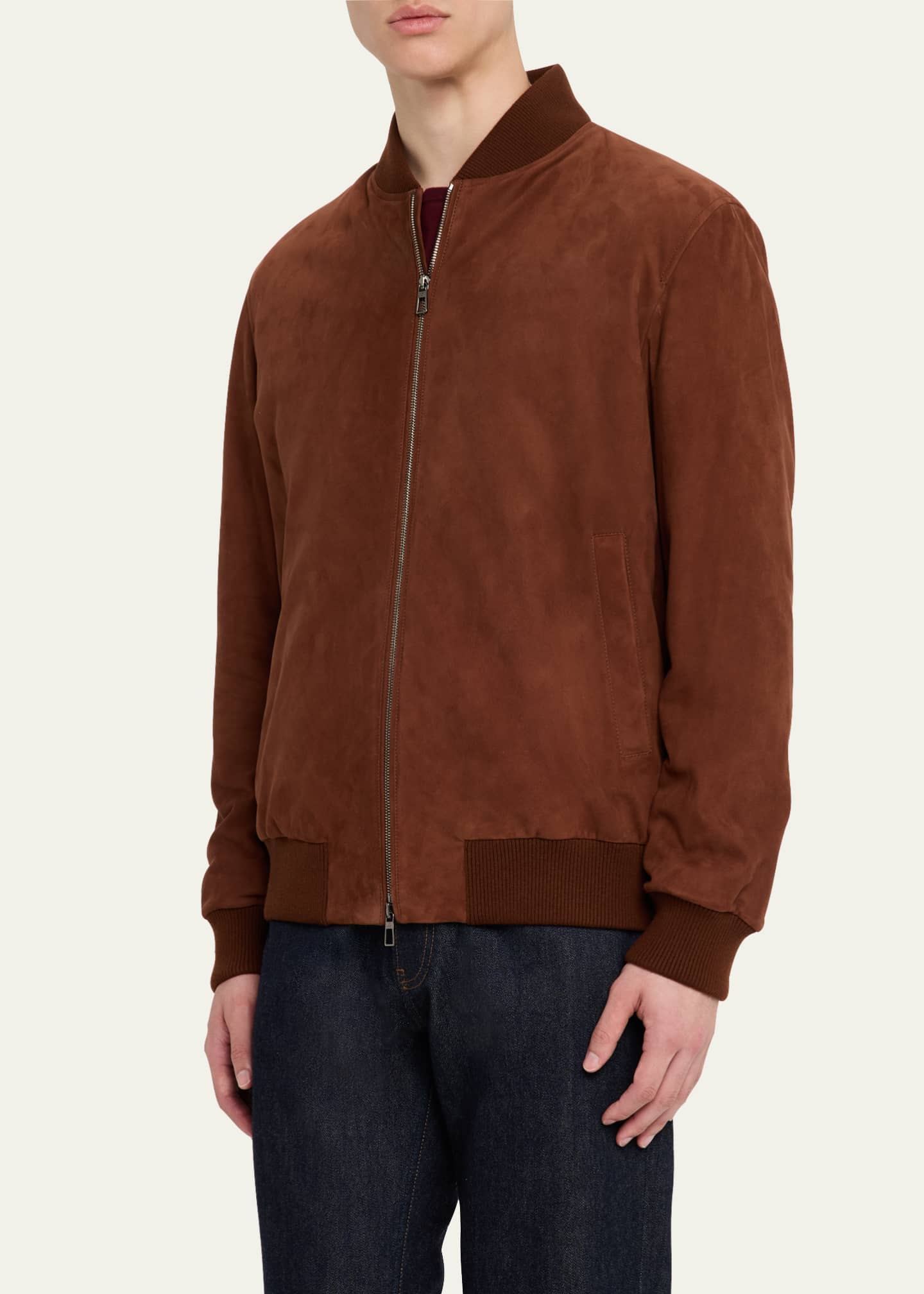 Loro Piana Men's Suede Full-Zip Bomber Jacket Image 4 of 5