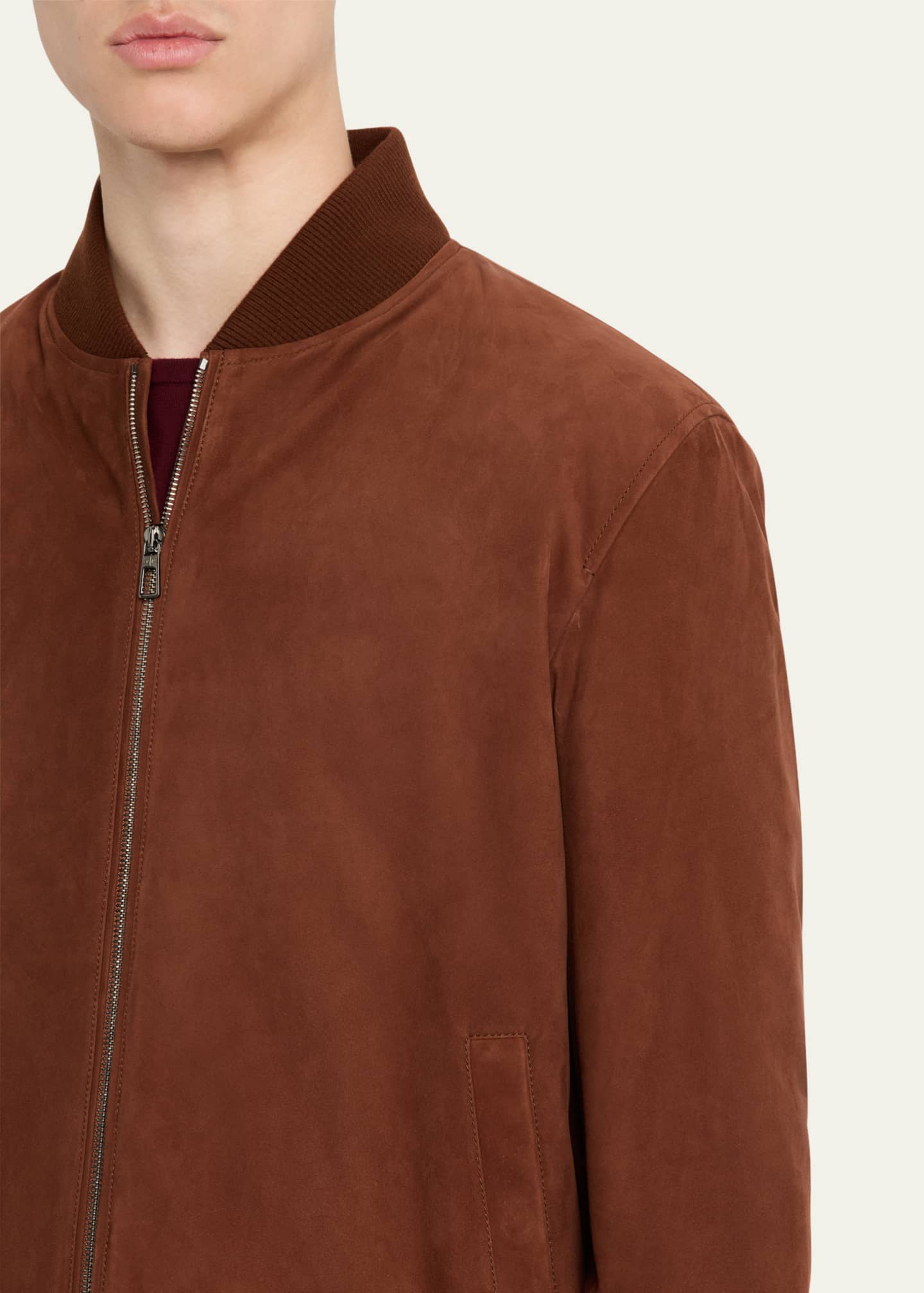 Loro Piana Men's Suede Full-Zip Bomber Jacket Image 5 of 5