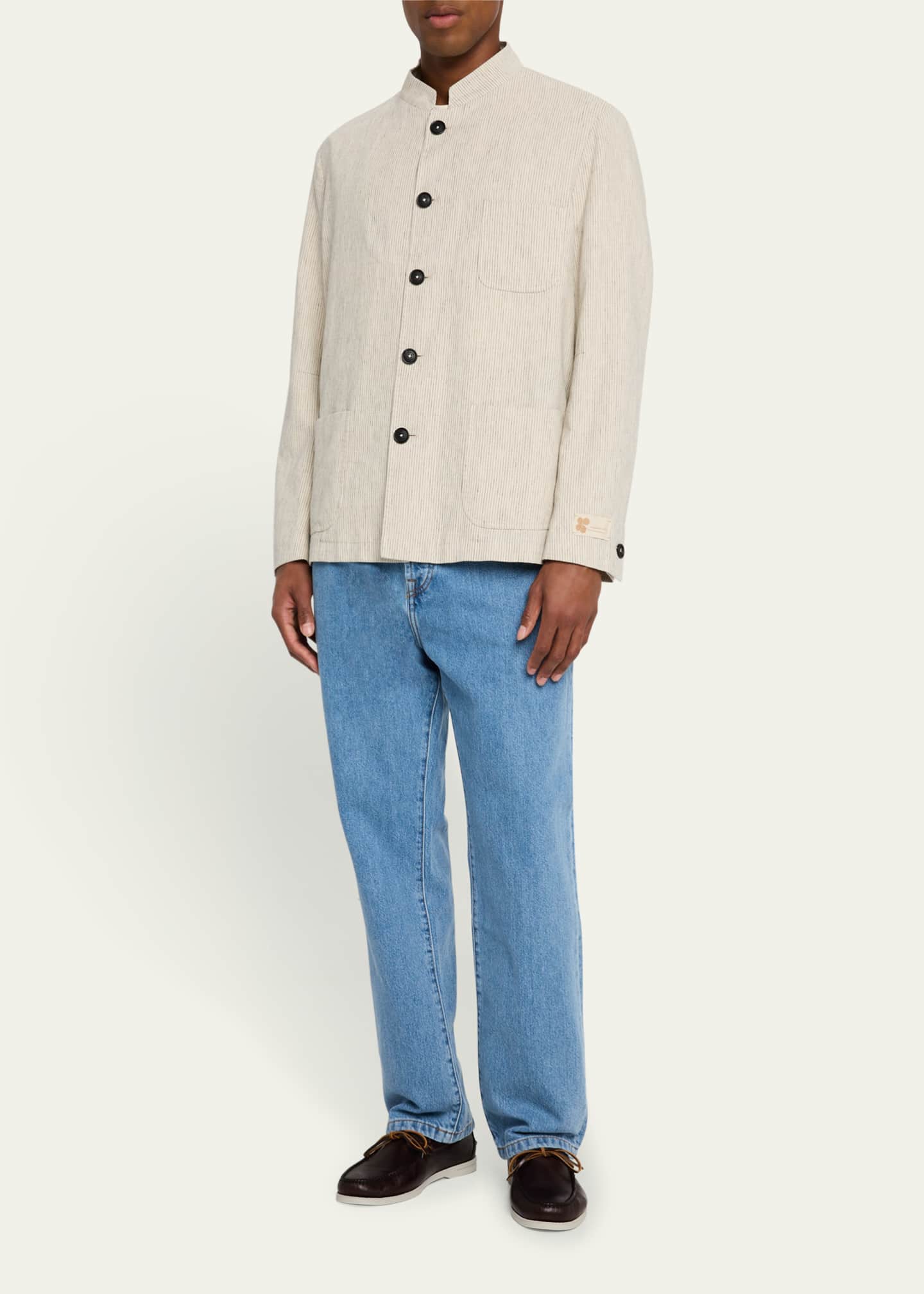 Massimo Alba Men's Bali Band-Collar Pinstripe Shirt Jacket Image 2 of 5