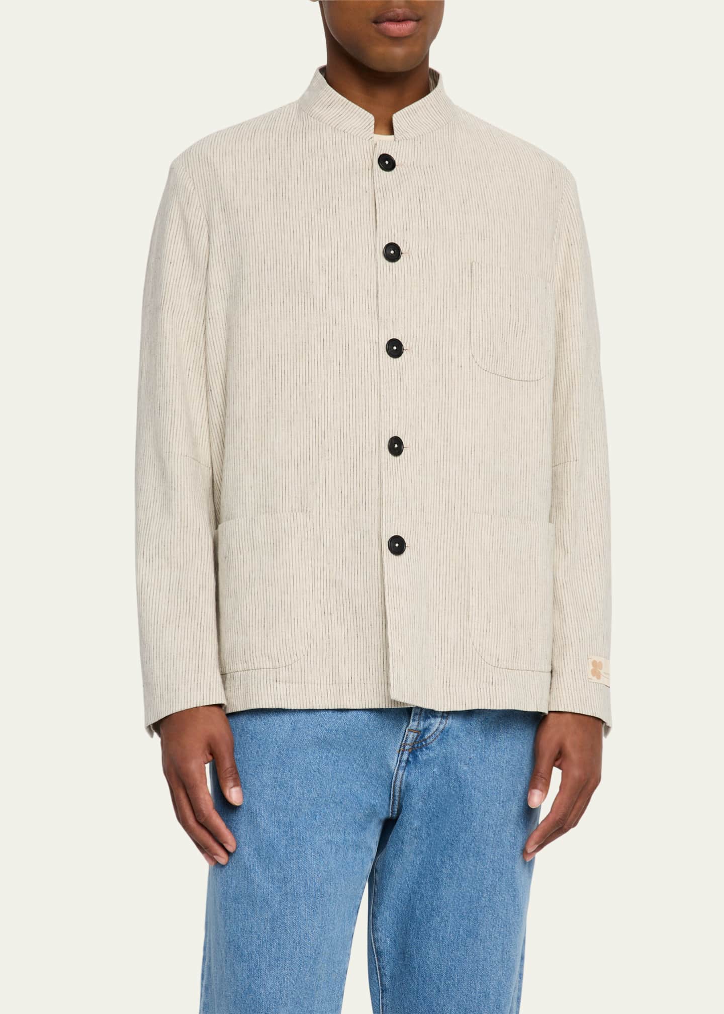 Massimo Alba Men's Bali Band-Collar Pinstripe Shirt Jacket Image 4 of 5