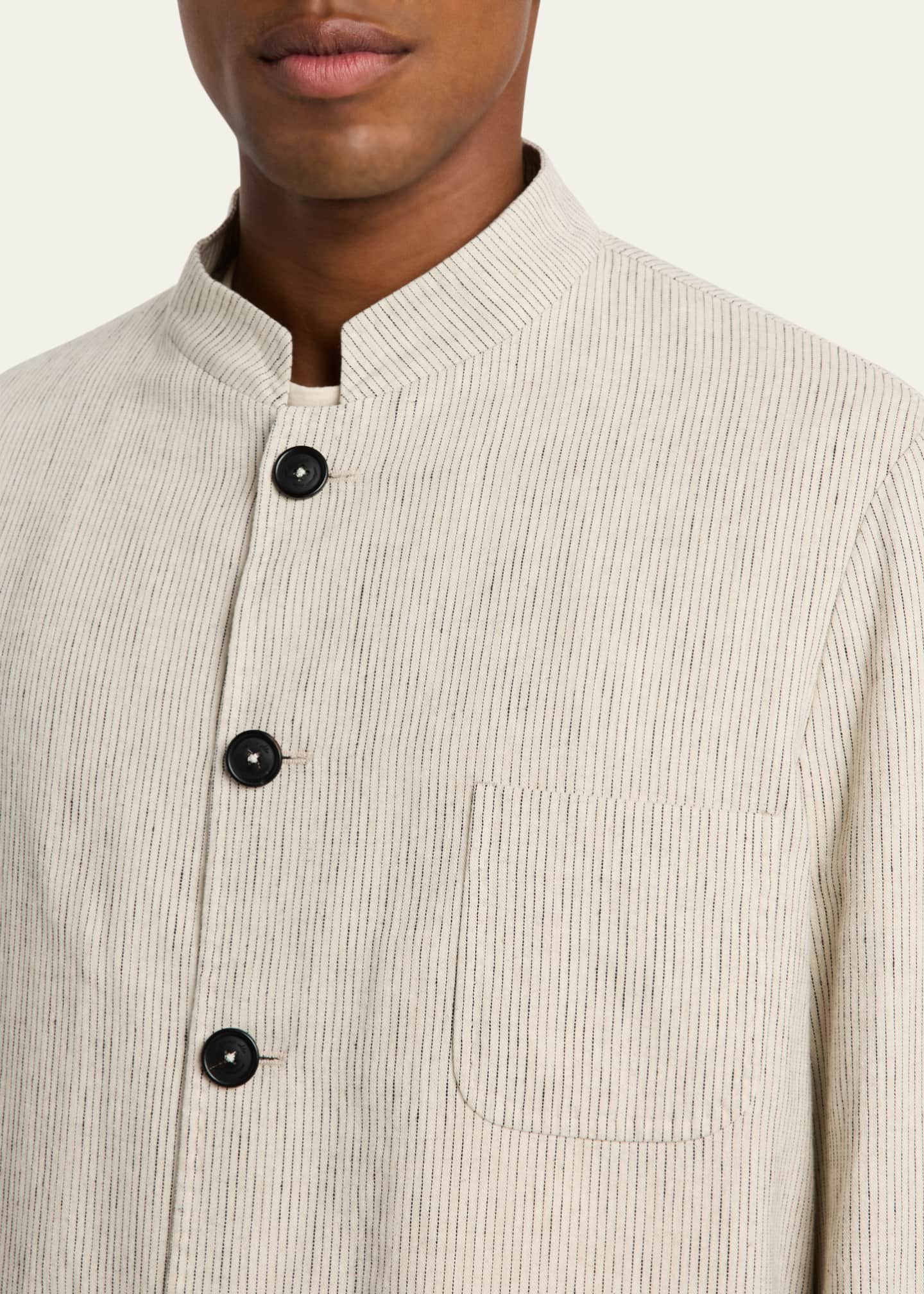 Massimo Alba Men's Bali Band-Collar Pinstripe Shirt Jacket Image 5 of 5