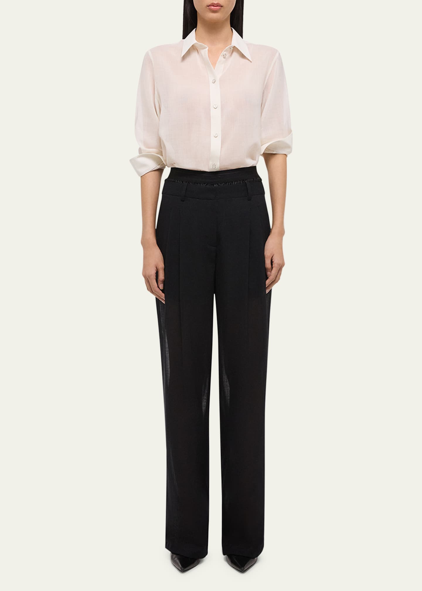 Pleated Double-Waistband Pants