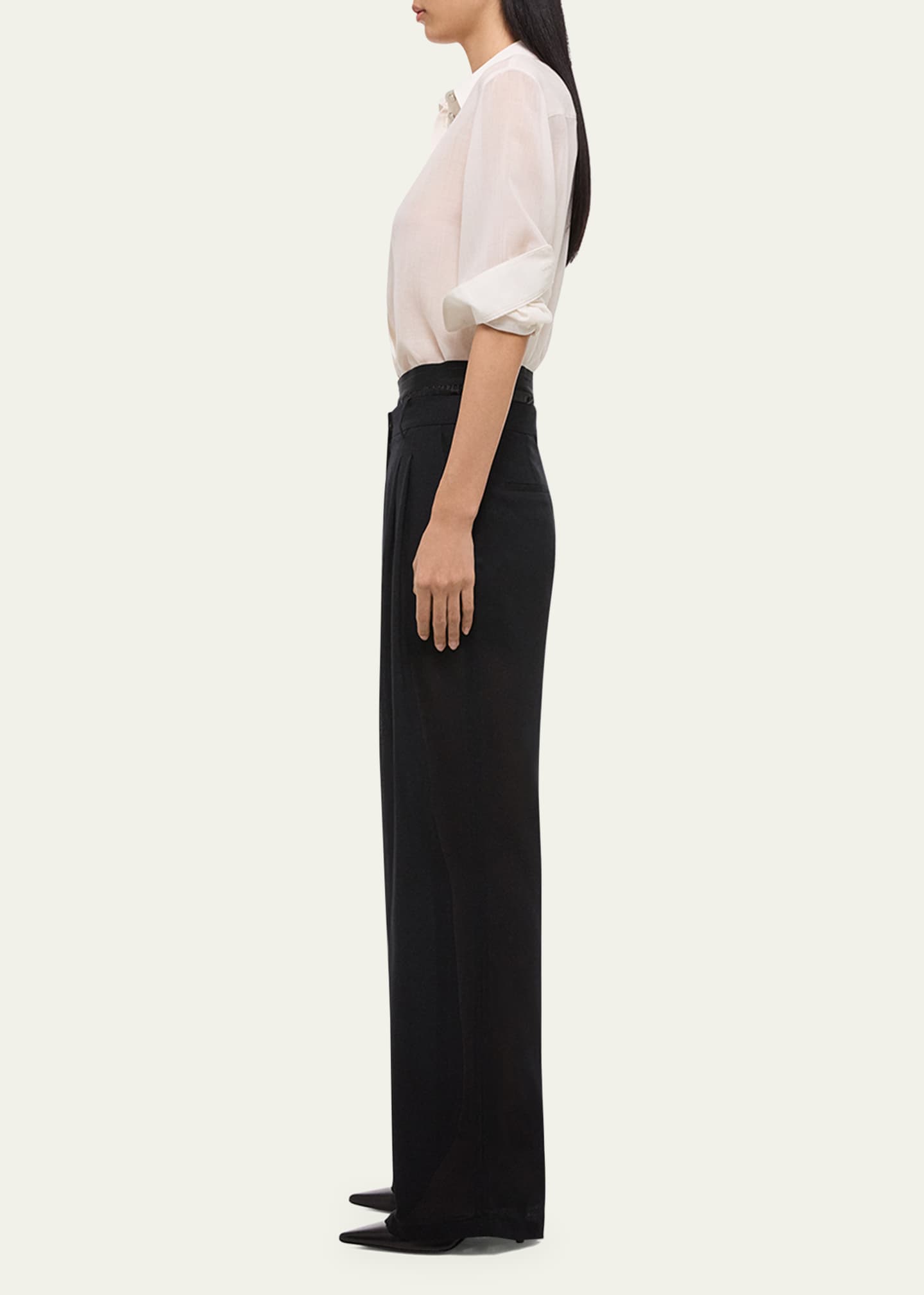 Helmut Lang Pleated Double-Waistband Pants