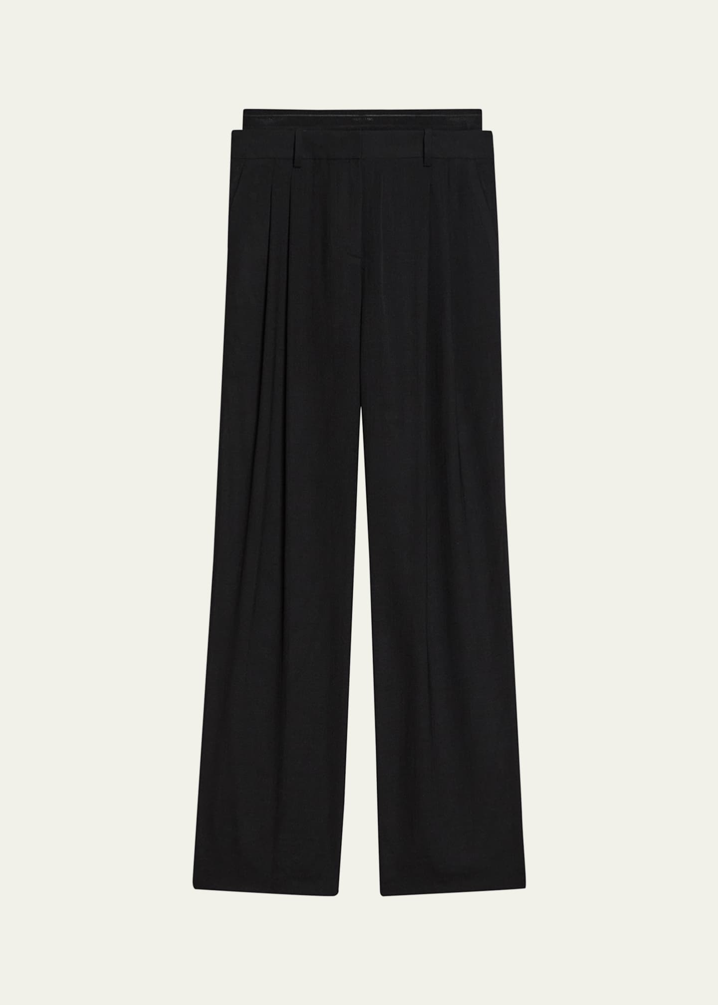Pleated Double-Waistband Pants