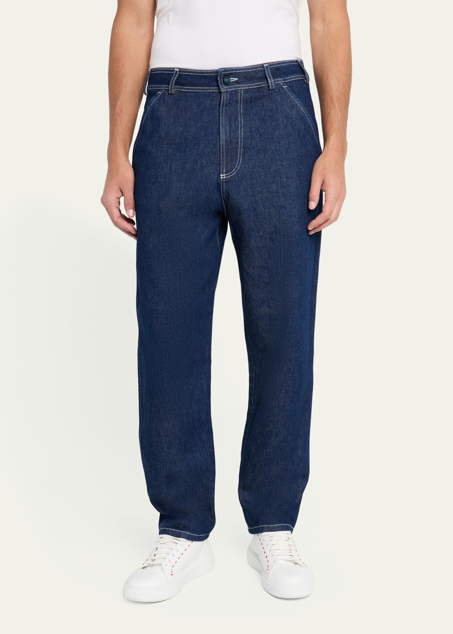 KNT Men's Contrast-Stitch Raw Denim Jeans - Bergdorf Goodman