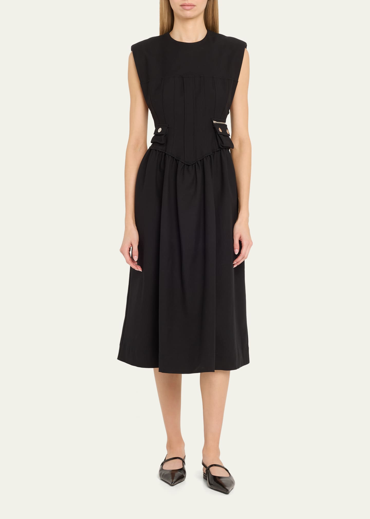 Ganni Heavy Cotton Tailored Corset Midi Dress Image 2 of 5