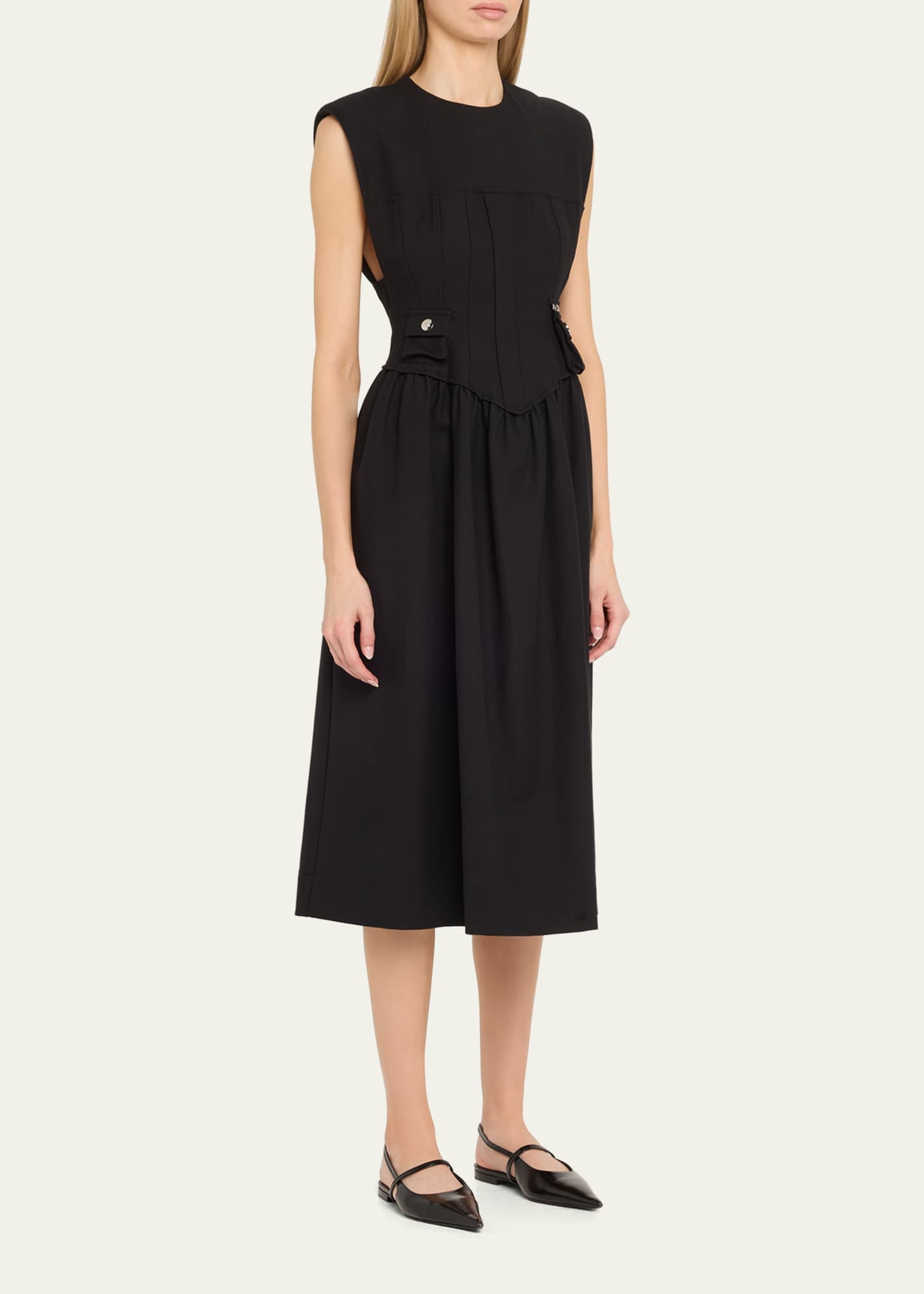 Ganni Heavy Cotton Tailored Corset Midi Dress Image 4 of 5