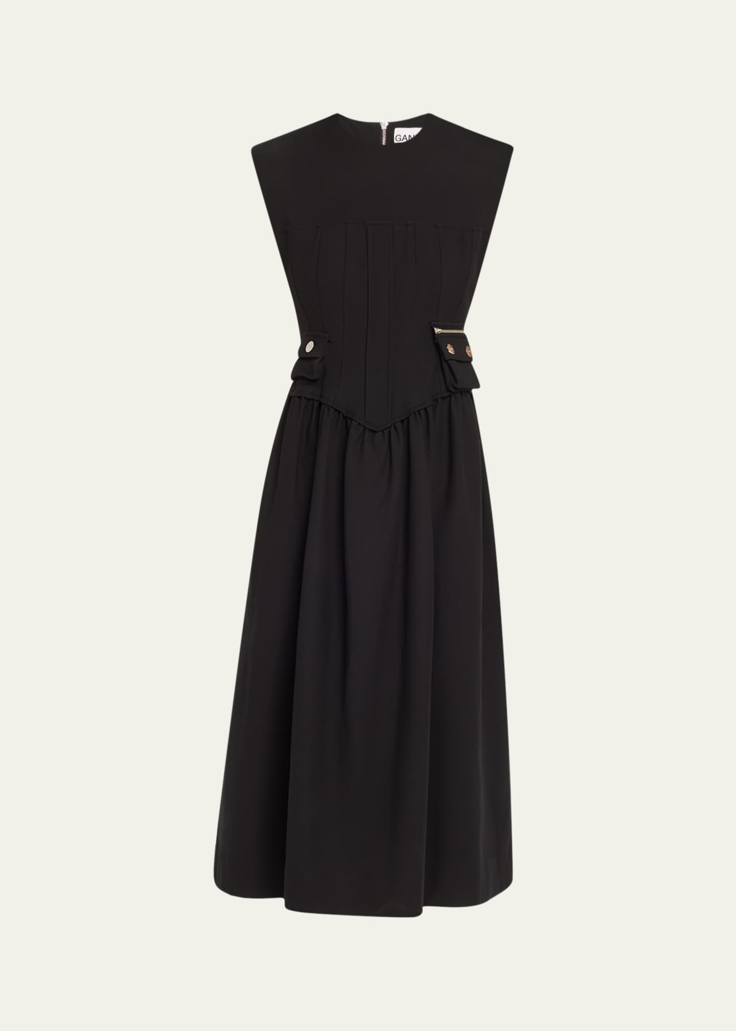 Ganni Heavy Cotton Tailored Corset Midi Dress Image 1 of 5