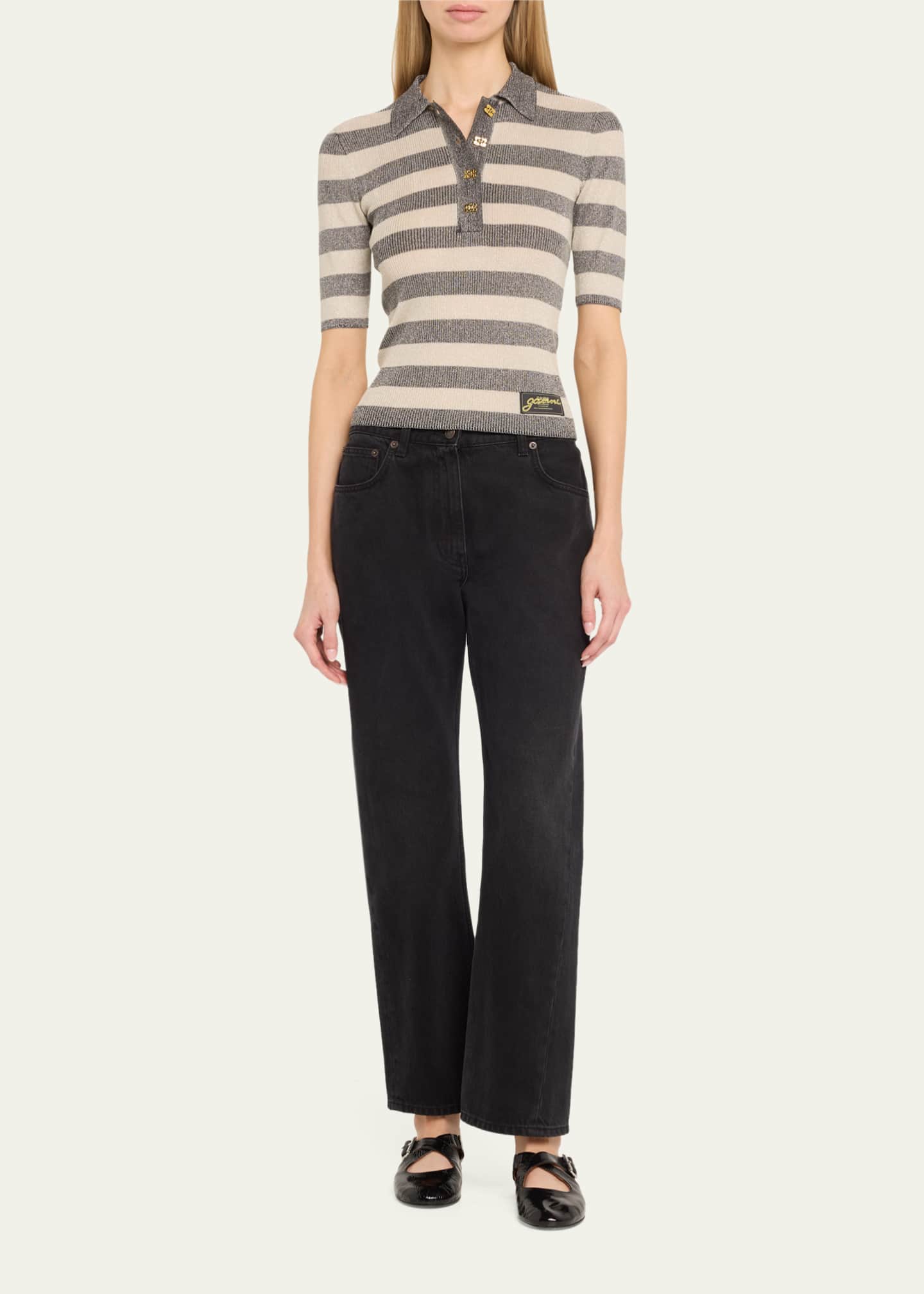 Sparkle Ribbed Polo Top - Thumbnail 2