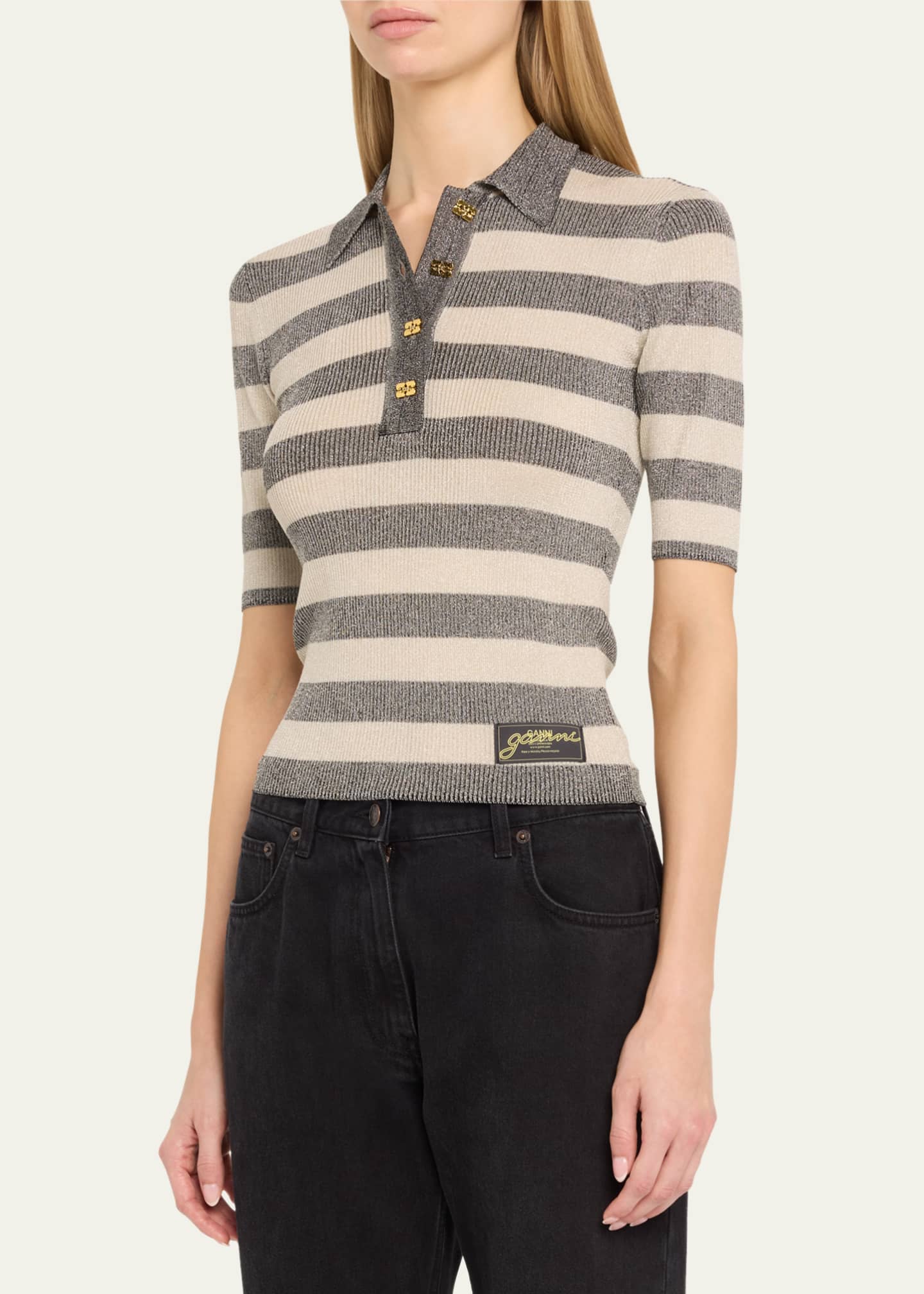 Sparkle Ribbed Polo Top - Thumbnail 4