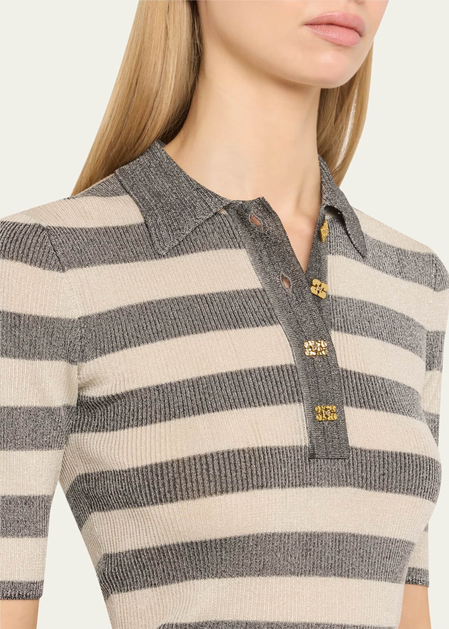 Sparkle Ribbed Polo Top - Thumbnail 5