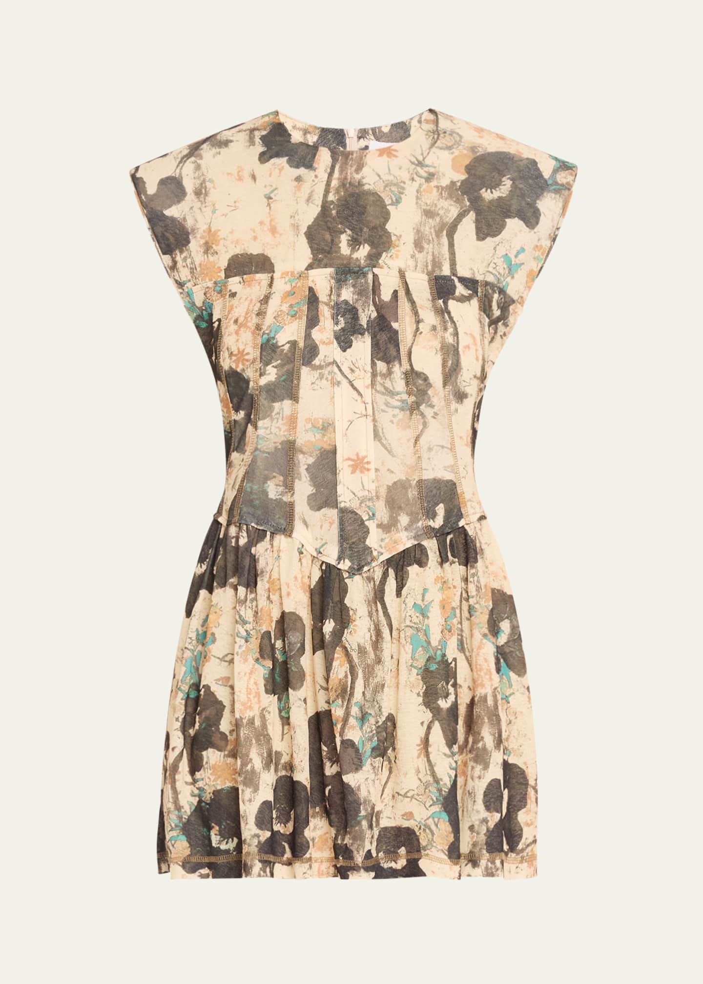 Ganni Printed Mesh Corset Mini Dress Image 1 of 5