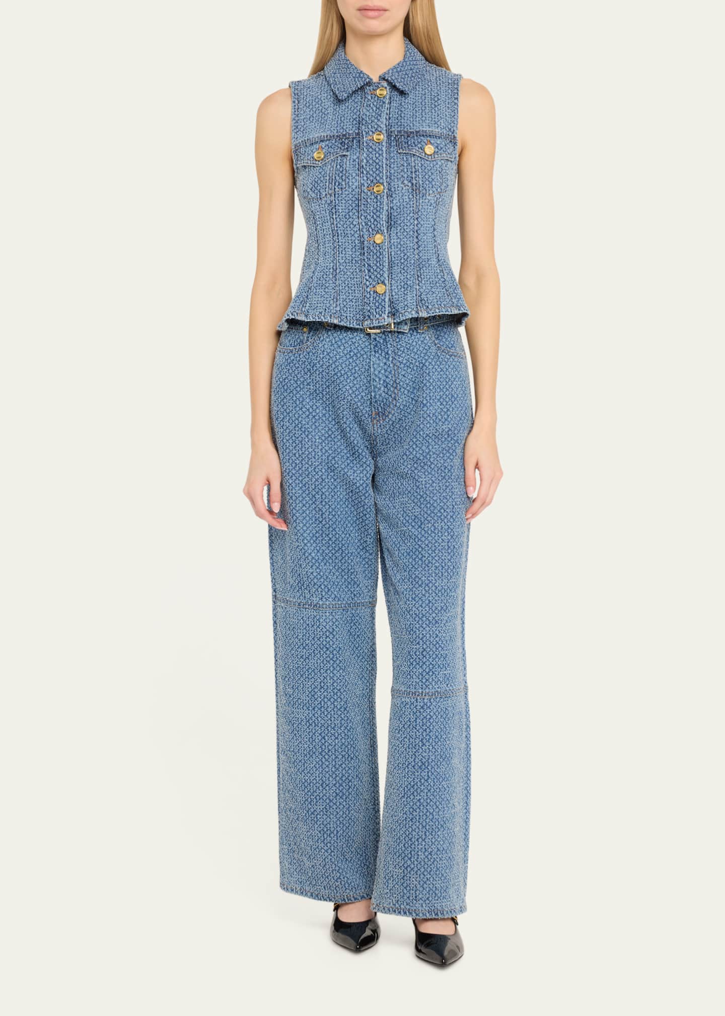 Ganni Belted Fluffy Denim Jeans Image 2 of 5