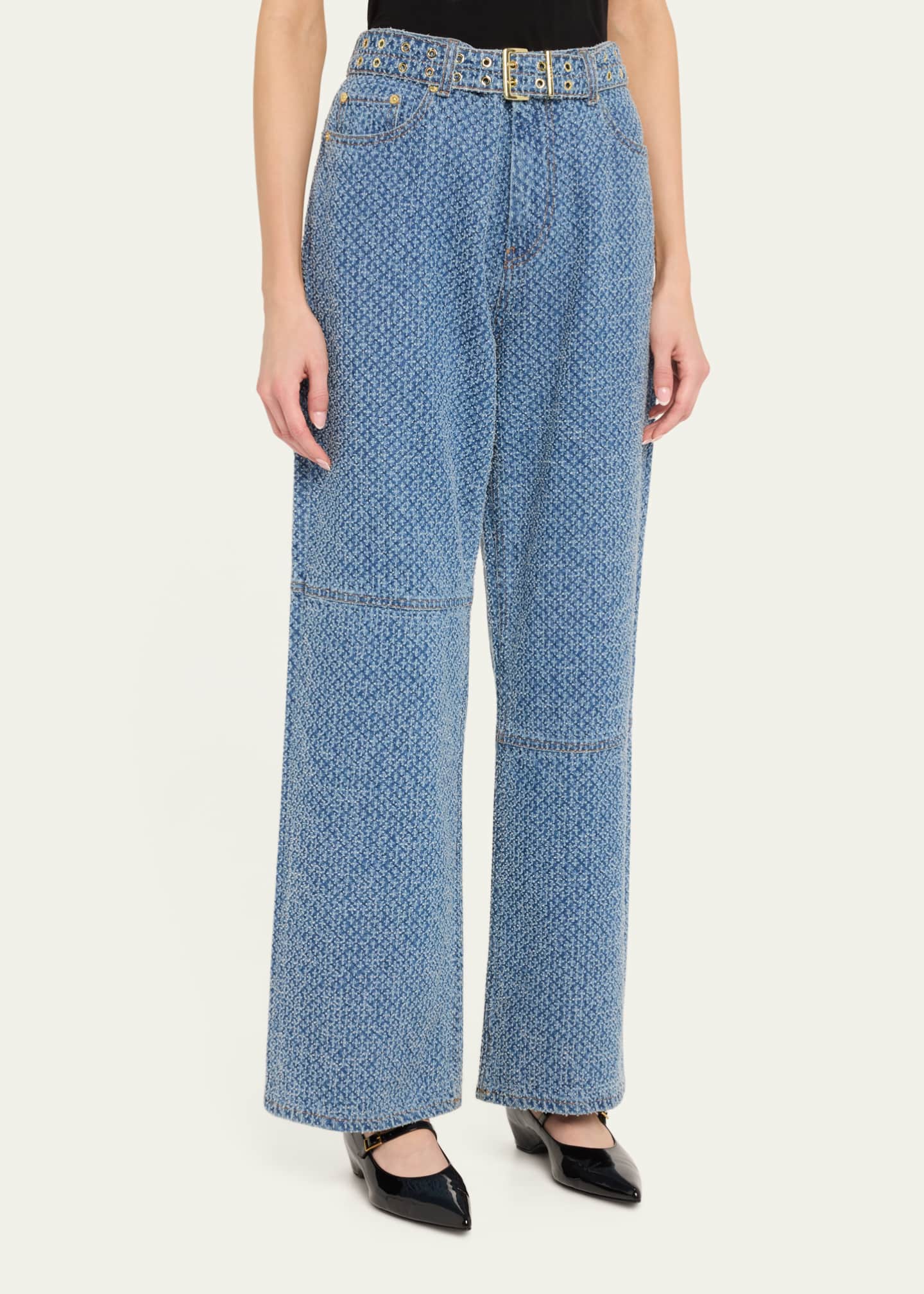 Ganni Belted Fluffy Denim Jeans Image 4 of 5