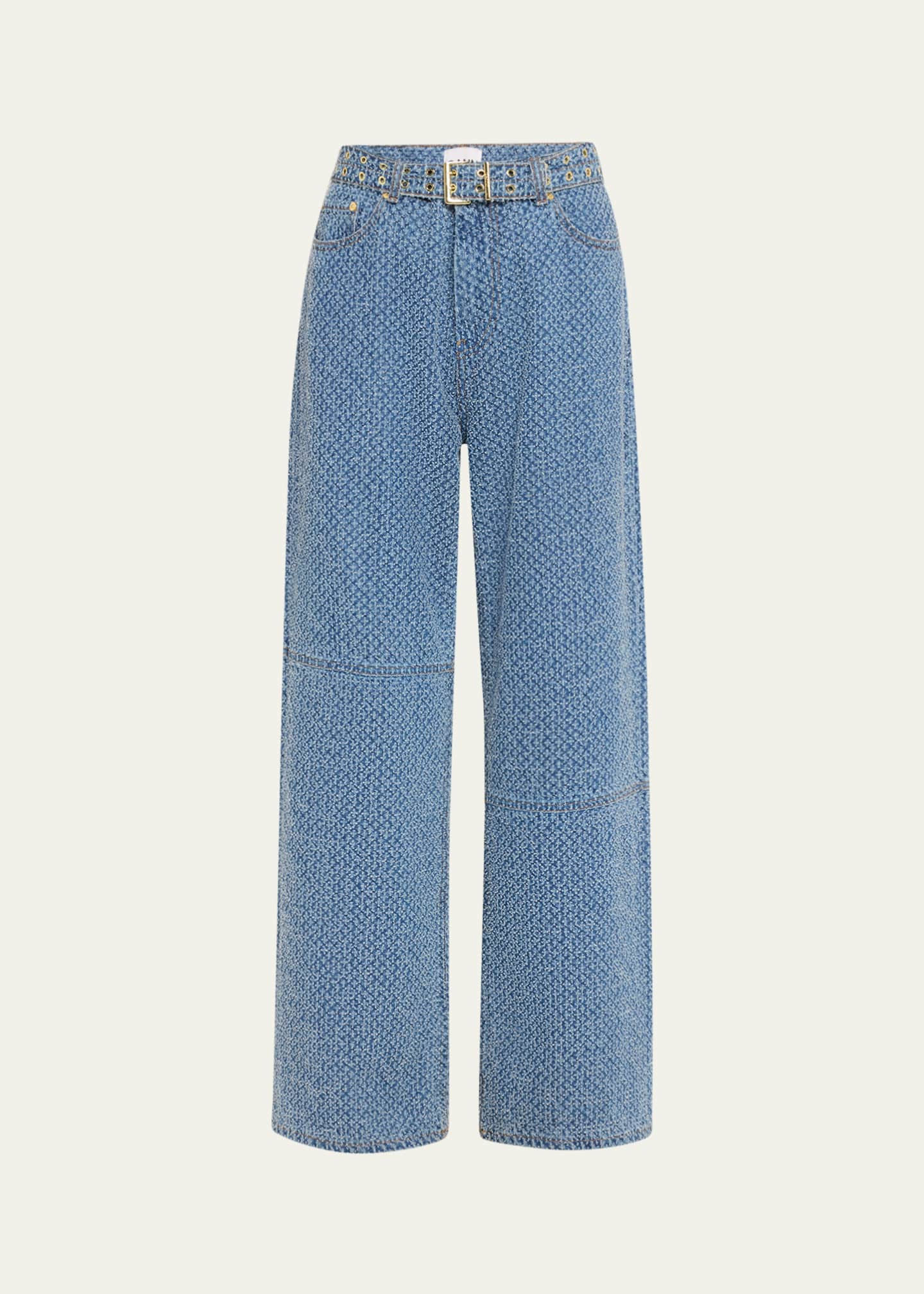 Ganni Belted Fluffy Denim Jeans Image 1 of 5