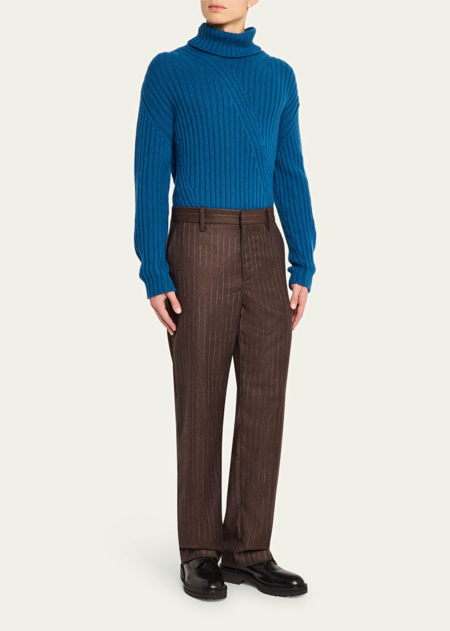 The Elder Statesman Men's Chalk Stripe Wool-Cashmere Pants Image 2 of 5