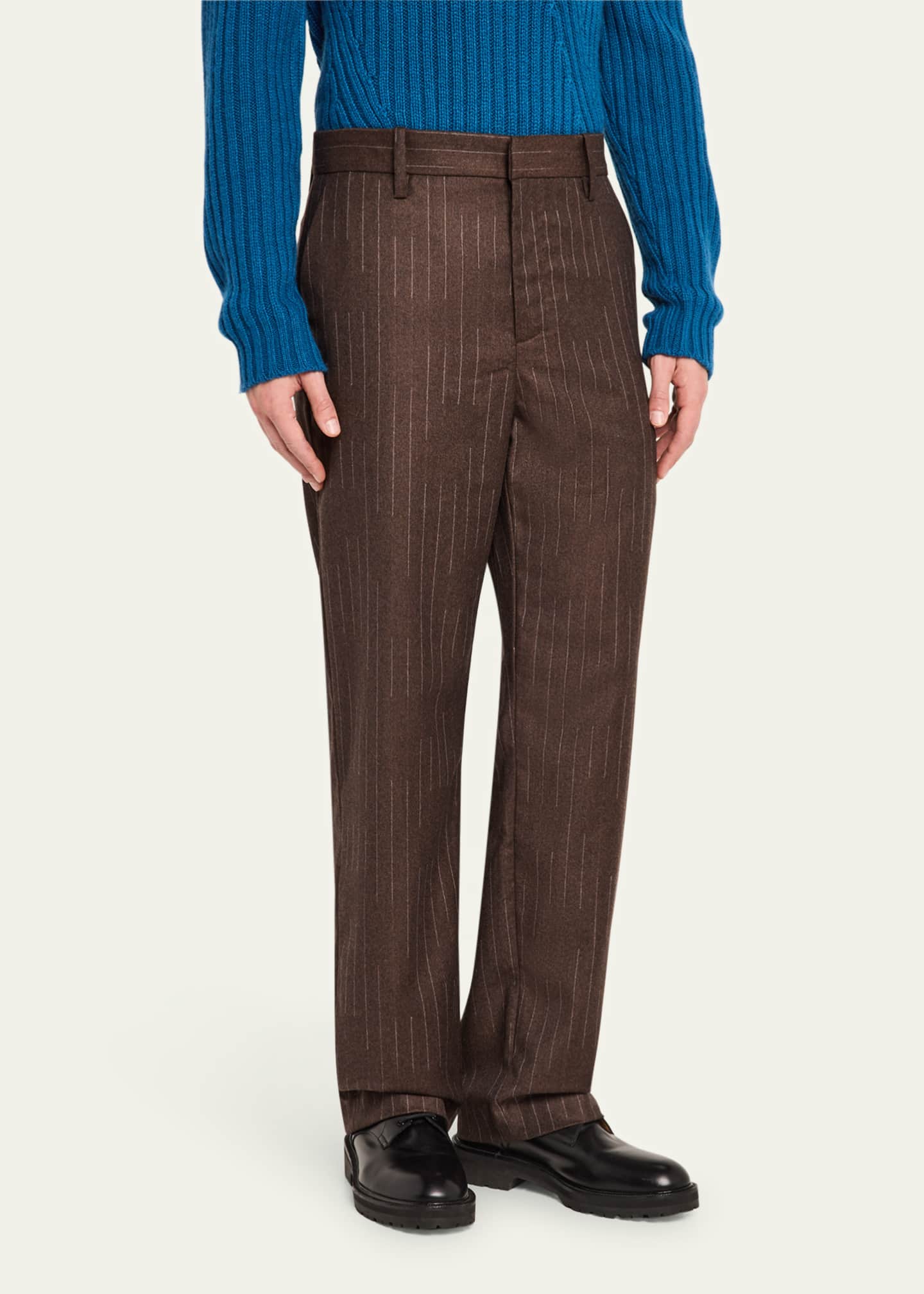 The Elder Statesman Men's Chalk Stripe Wool-Cashmere Pants Image 4 of 5