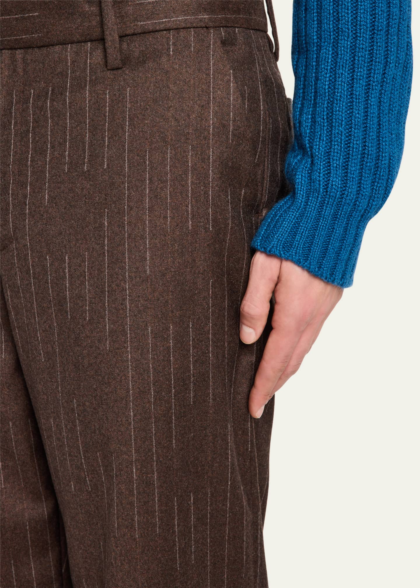 The Elder Statesman Men's Chalk Stripe Wool-Cashmere Pants Image 5 of 5