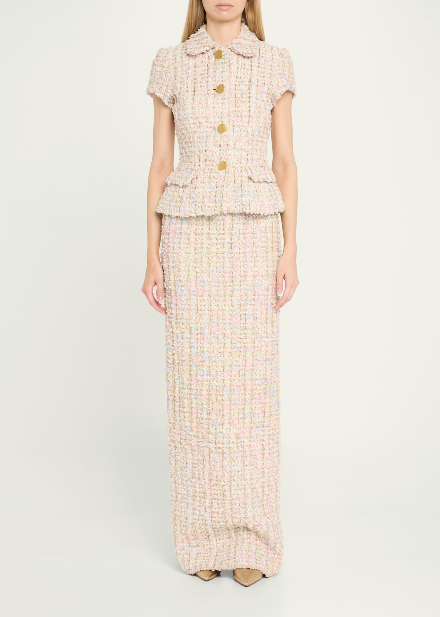 Sergio Hudson Short-Sleeve Tweed Metallic Jacket Image 2 of 5