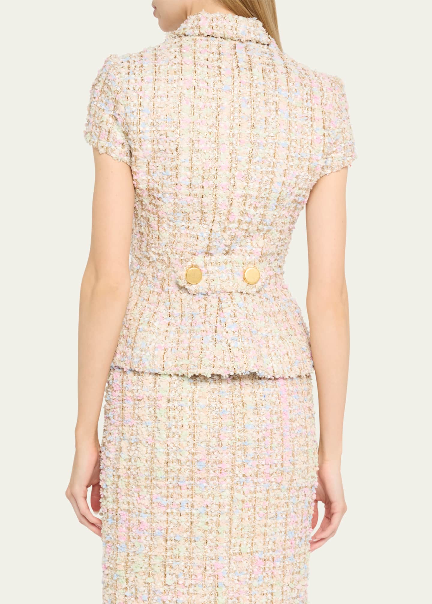 Sergio Hudson Short-Sleeve Tweed Metallic Jacket Image 3 of 5