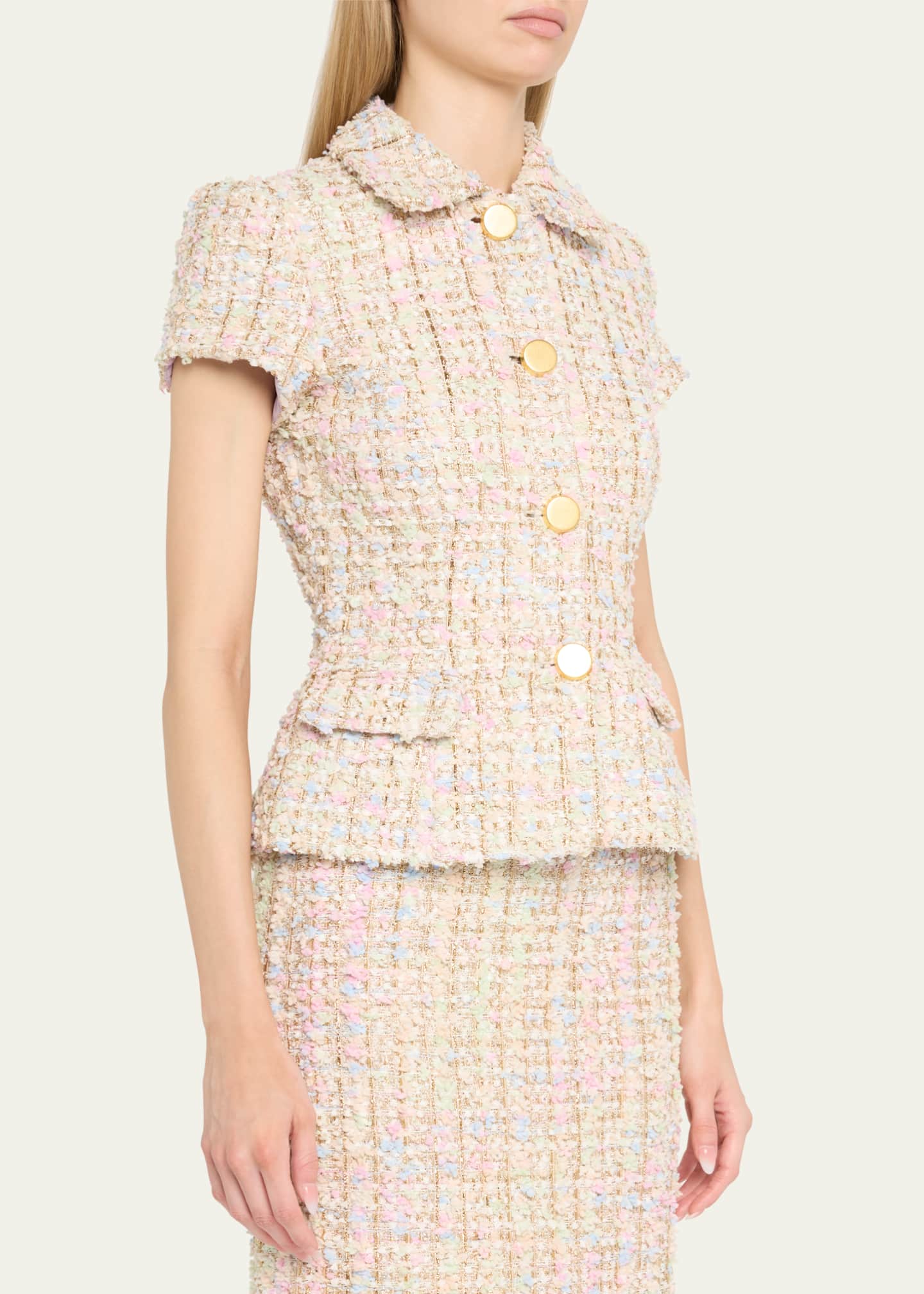Sergio Hudson Short-Sleeve Tweed Metallic Jacket Image 4 of 5
