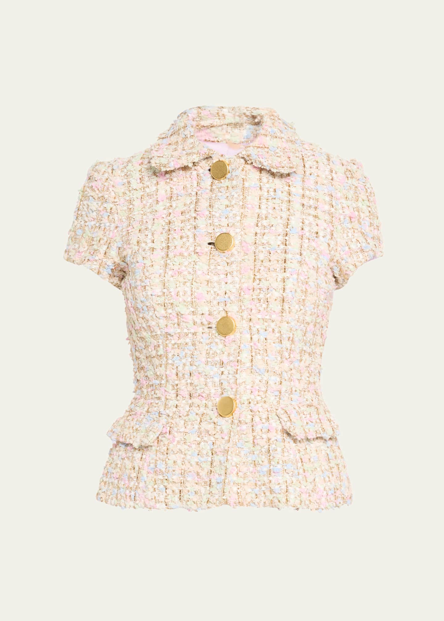 Sergio Hudson Short-Sleeve Tweed Metallic Jacket Image 1 of 5