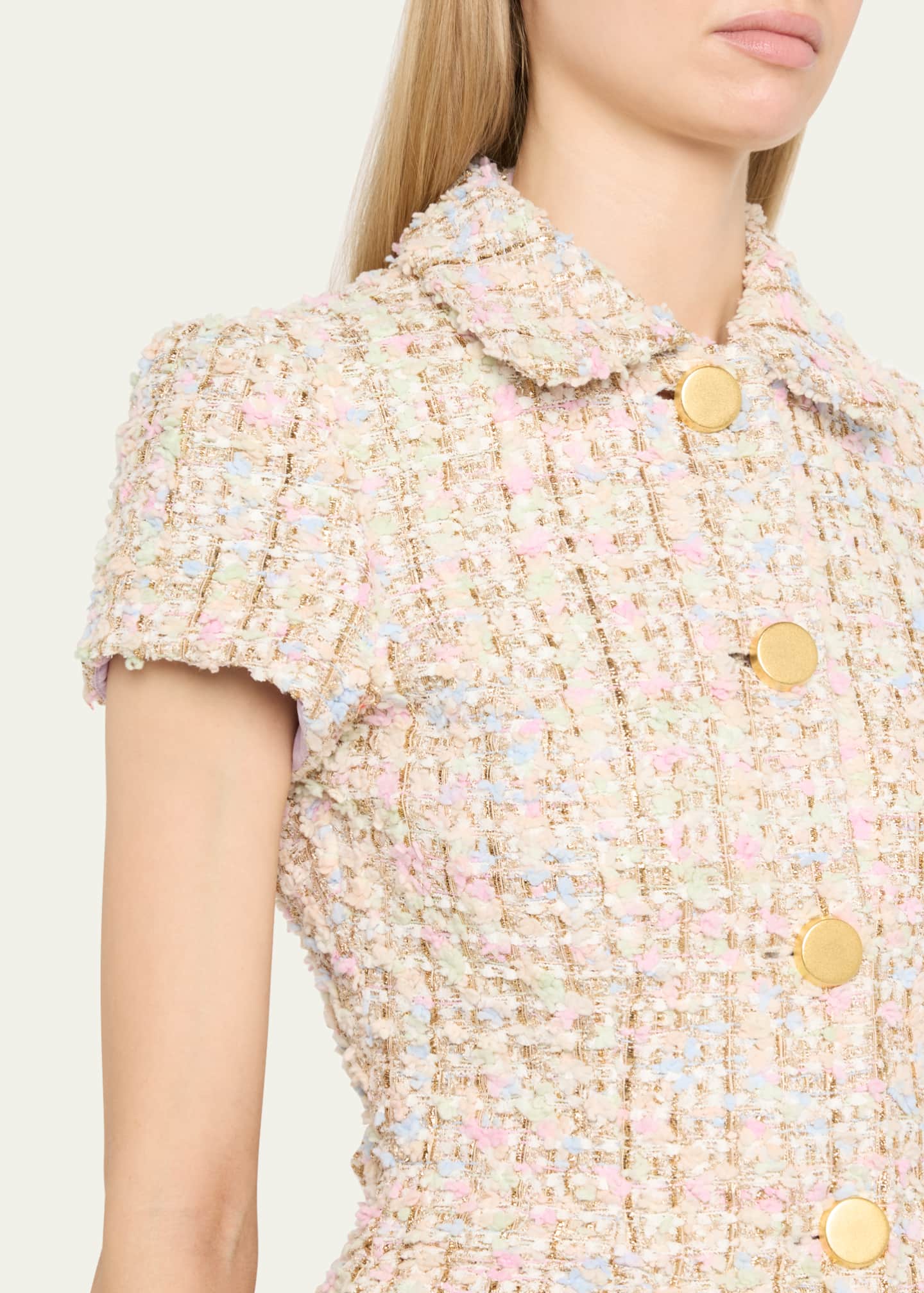 Sergio Hudson Short-Sleeve Tweed Metallic Jacket Image 5 of 5