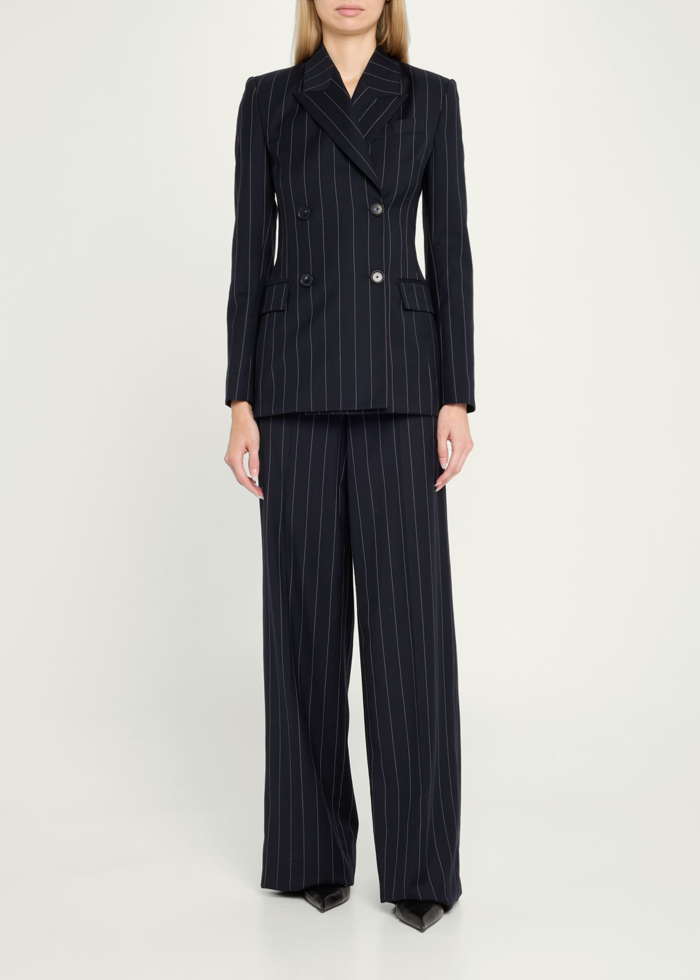 Sergio Hudson Pinstripe Wide Leg Wool Pants Image 2 of 5