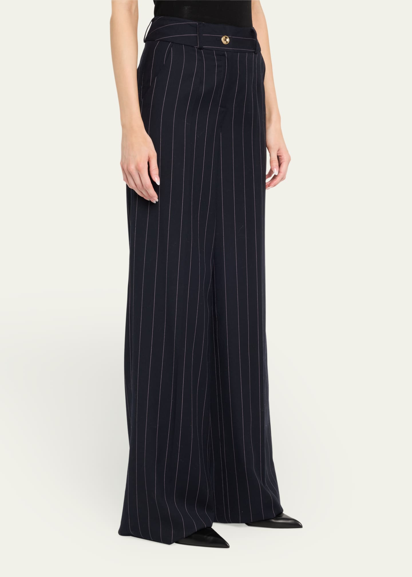Sergio Hudson Pinstripe Wide Leg Wool Pants Image 4 of 5