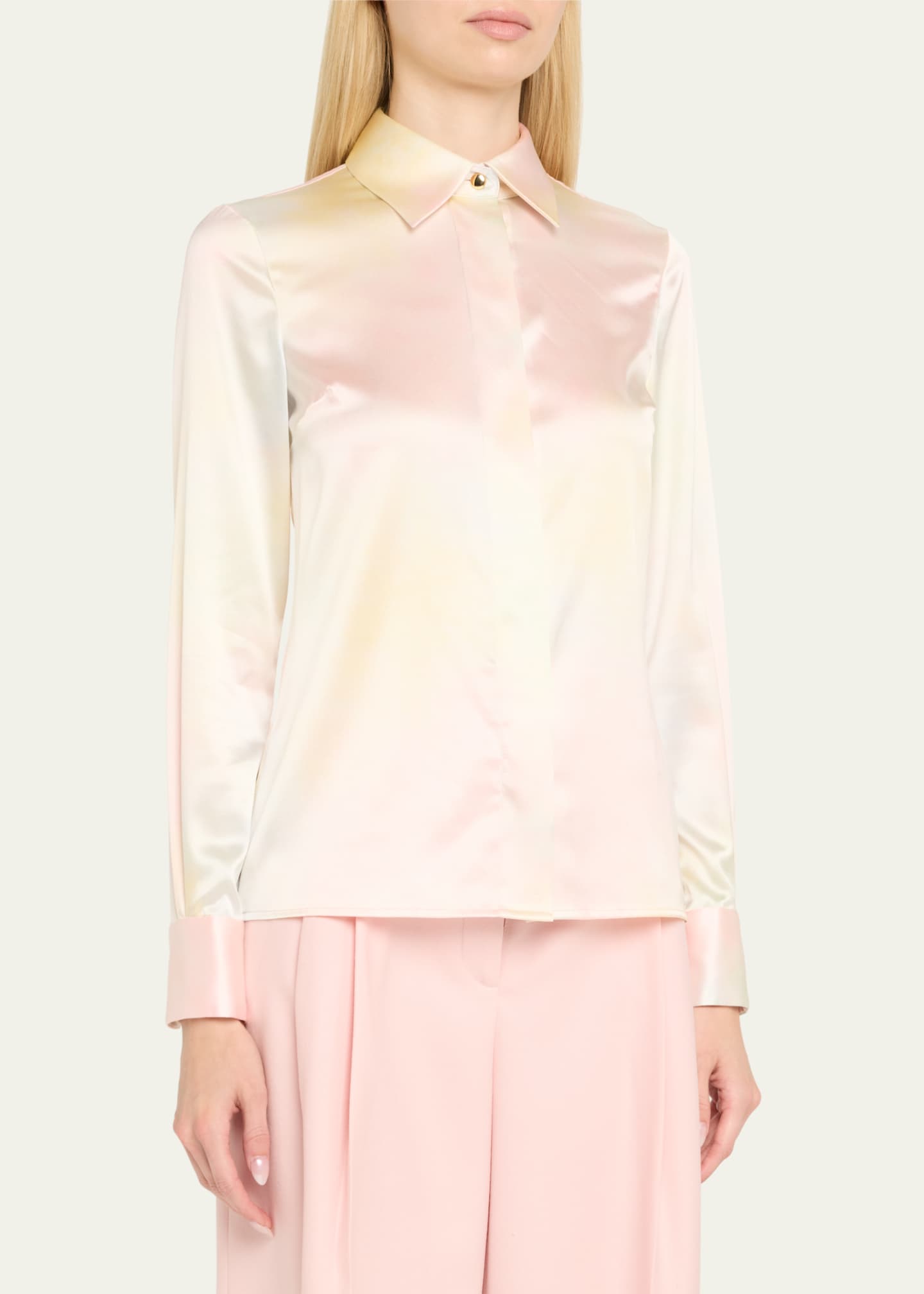 Sergio Hudson Watercolor Button-Down Silk Blouse Image 4 of 5