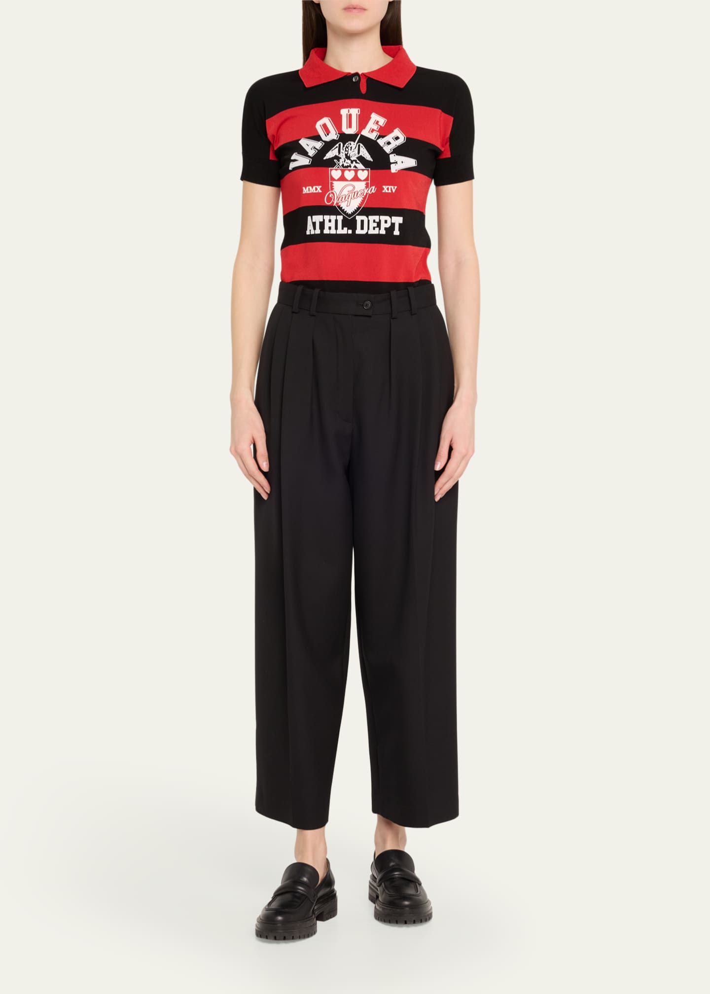 VAQUERA Printed Stripe Polo Knit Cropped Shirt Image 2 of 5