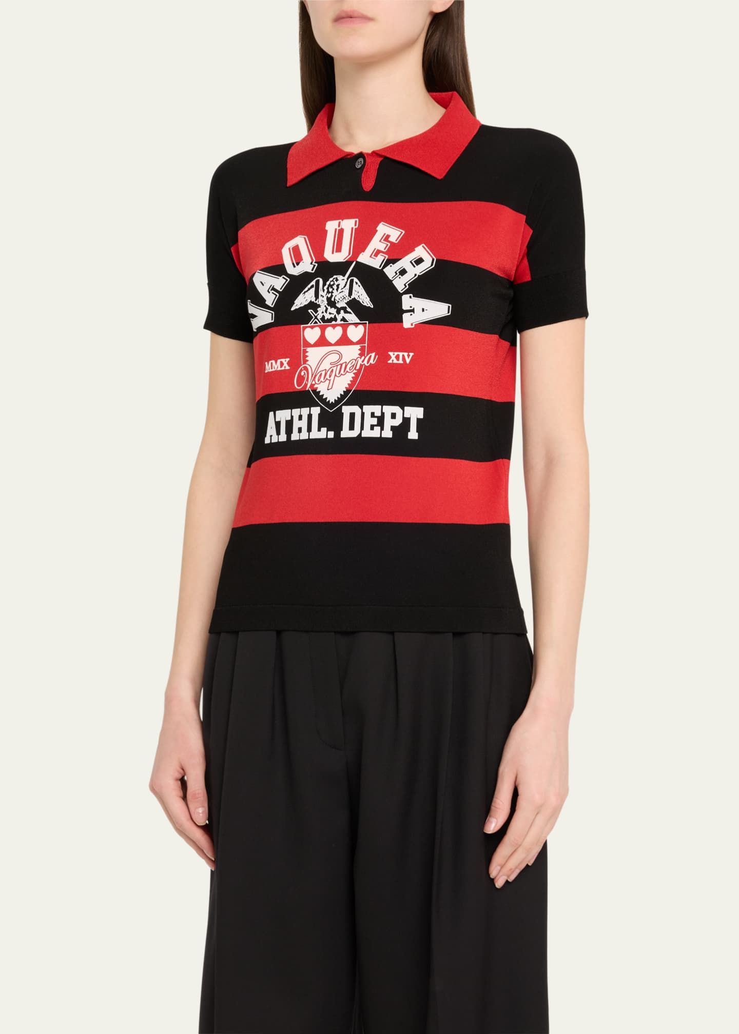 VAQUERA Printed Stripe Polo Knit Cropped Shirt Image 4 of 5