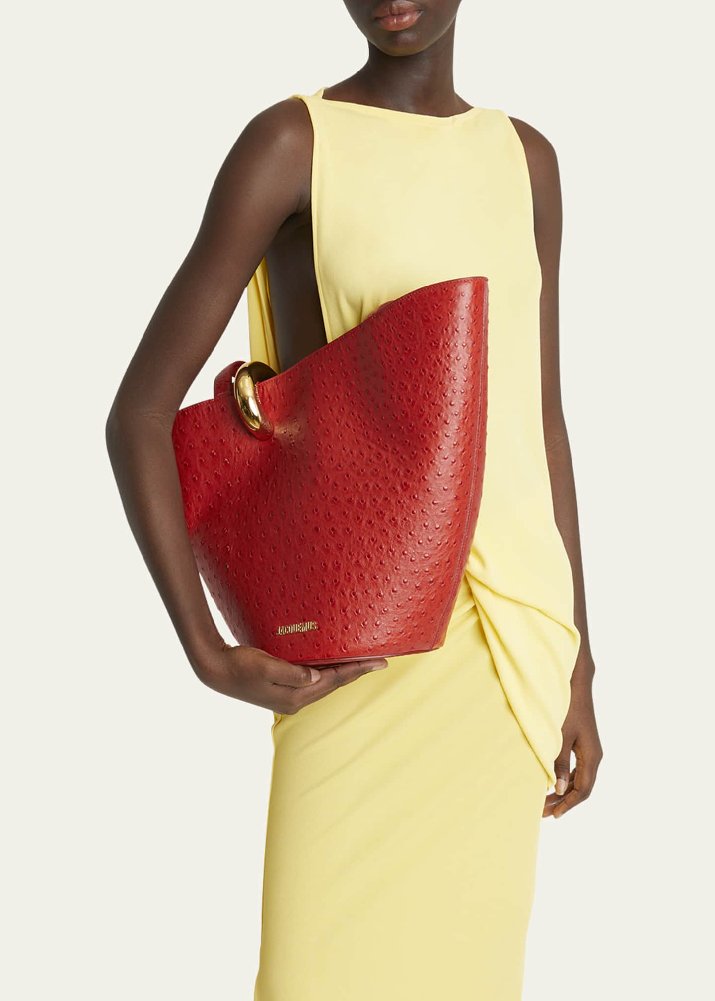 Jacquemus Le Bambola Moyen Ostrich-Embossed Leather Shoulder Bag Image 2 of 6