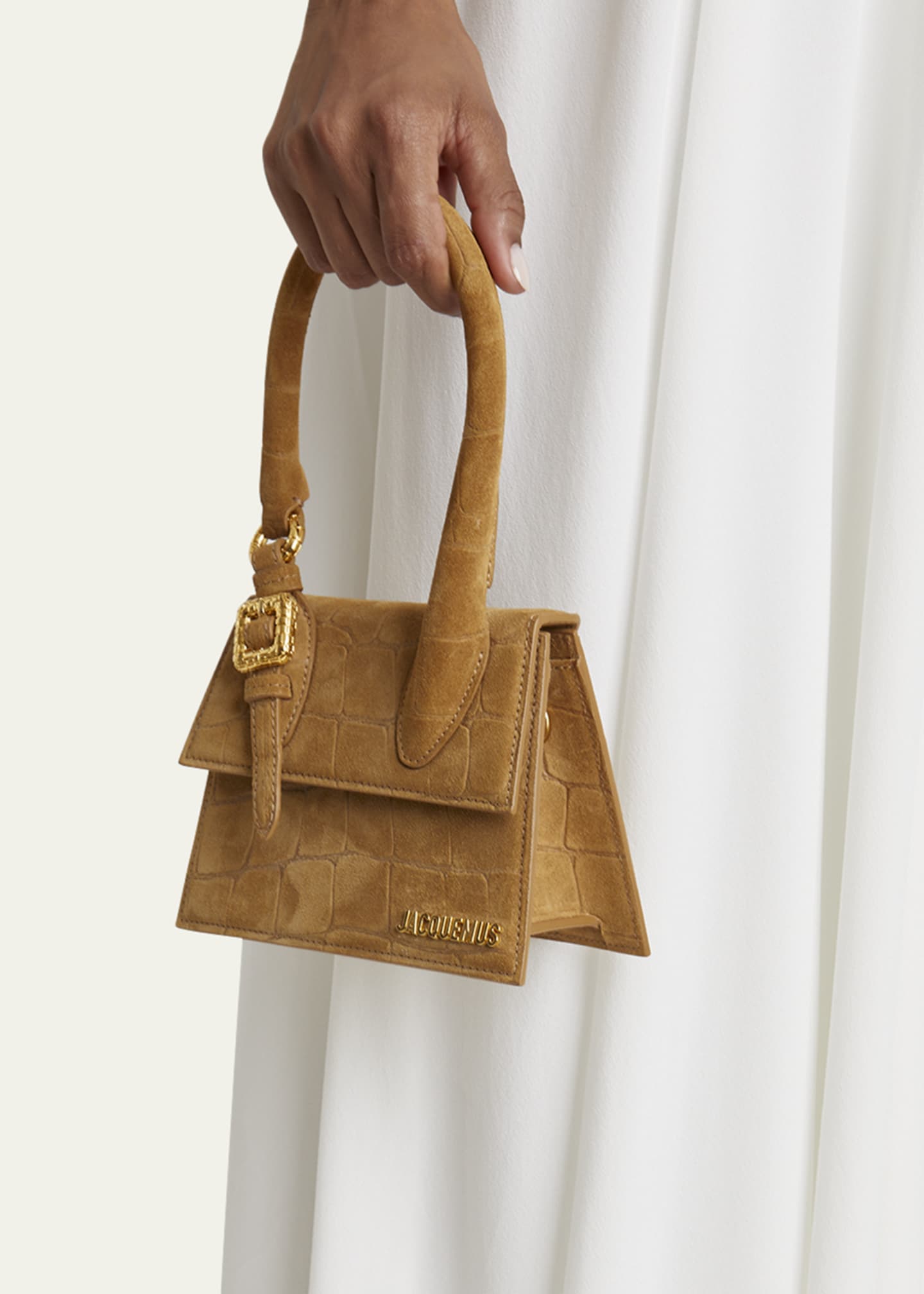 Jacquemus Le Chiquito Moyen Croc-Embossed Suede Top-Handle Bag Image 2 of 6