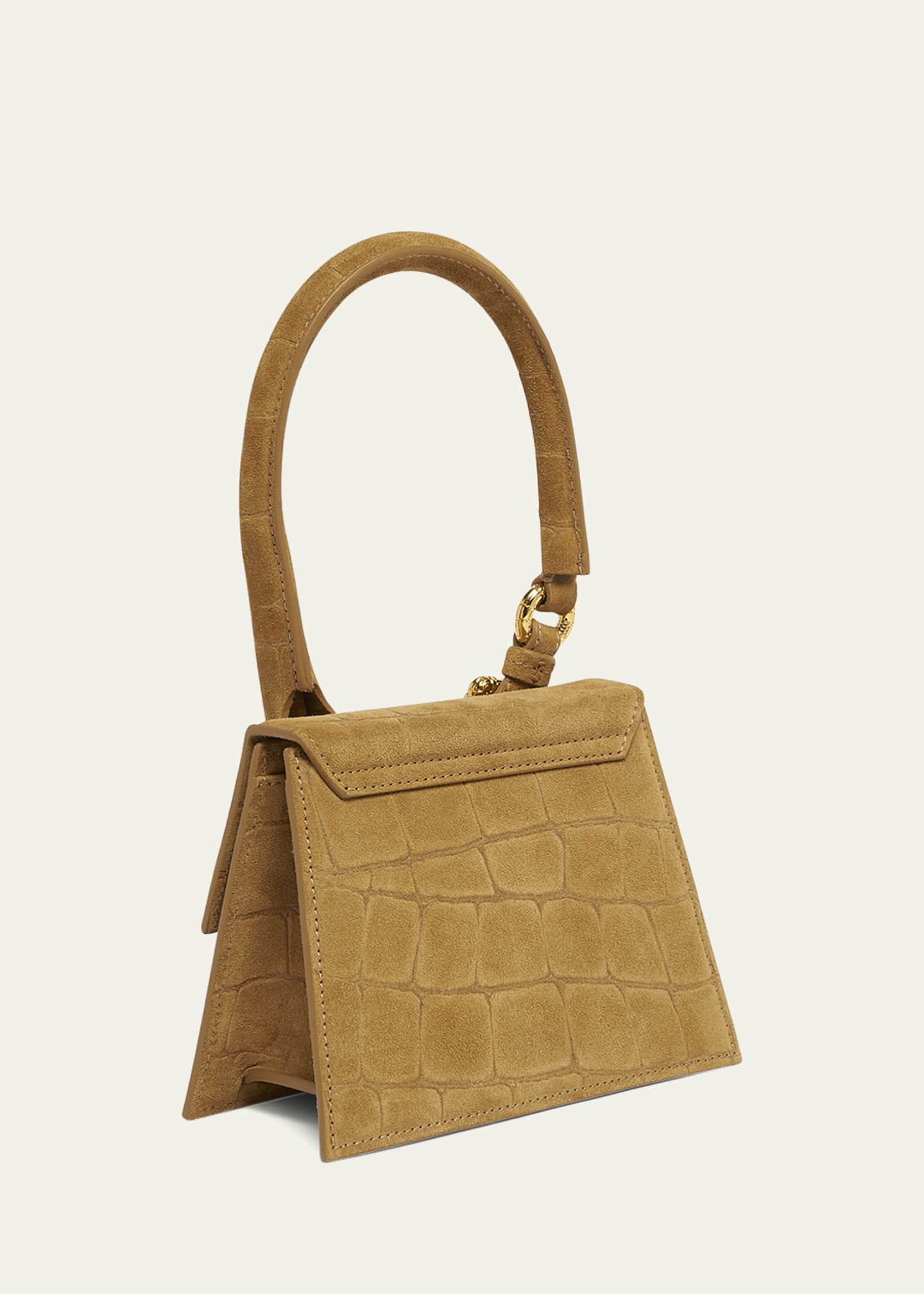 Jacquemus Le Chiquito Moyen Croc-Embossed Suede Top-Handle Bag Image 3 of 6