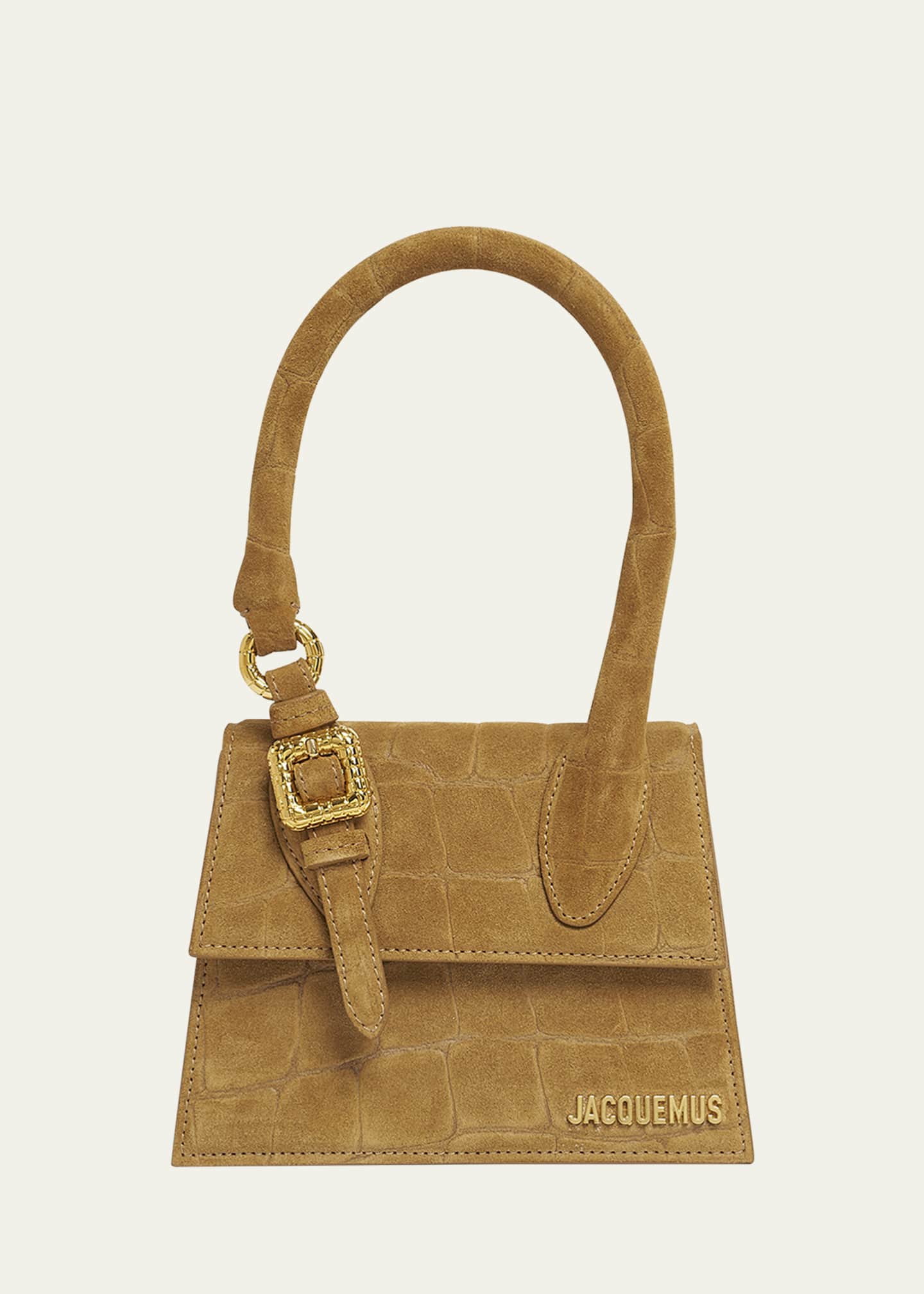 Jacquemus Le Chiquito Moyen Croc-Embossed Suede Top-Handle Bag Image 1 of 6