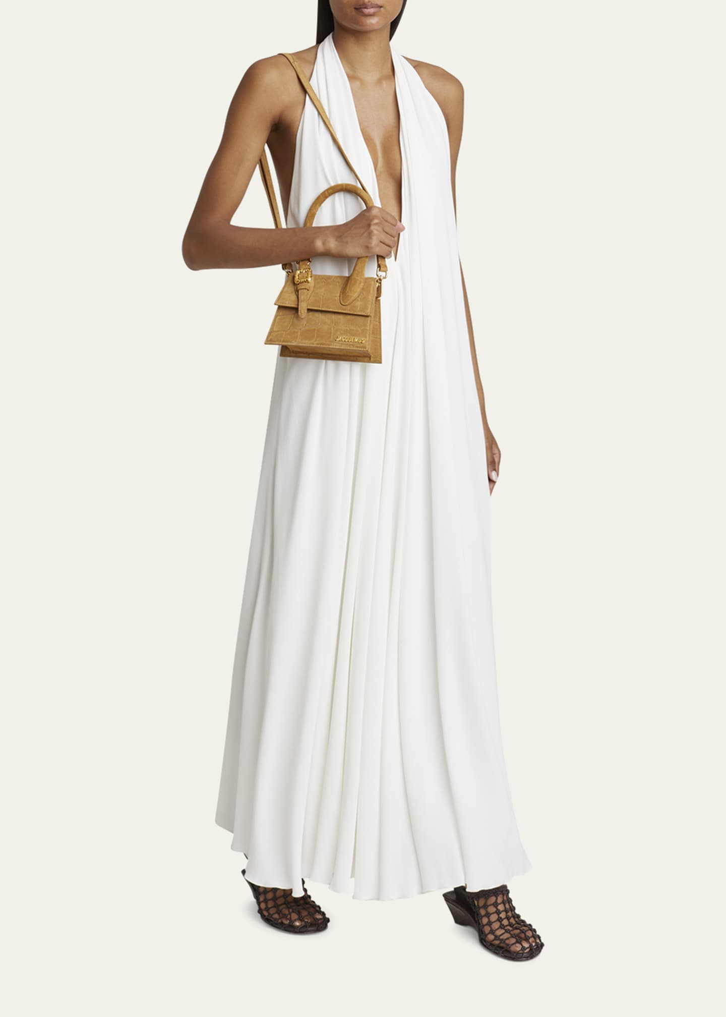 Jacquemus Le Chiquito Moyen Croc-Embossed Suede Top-Handle Bag Image 5 of 6