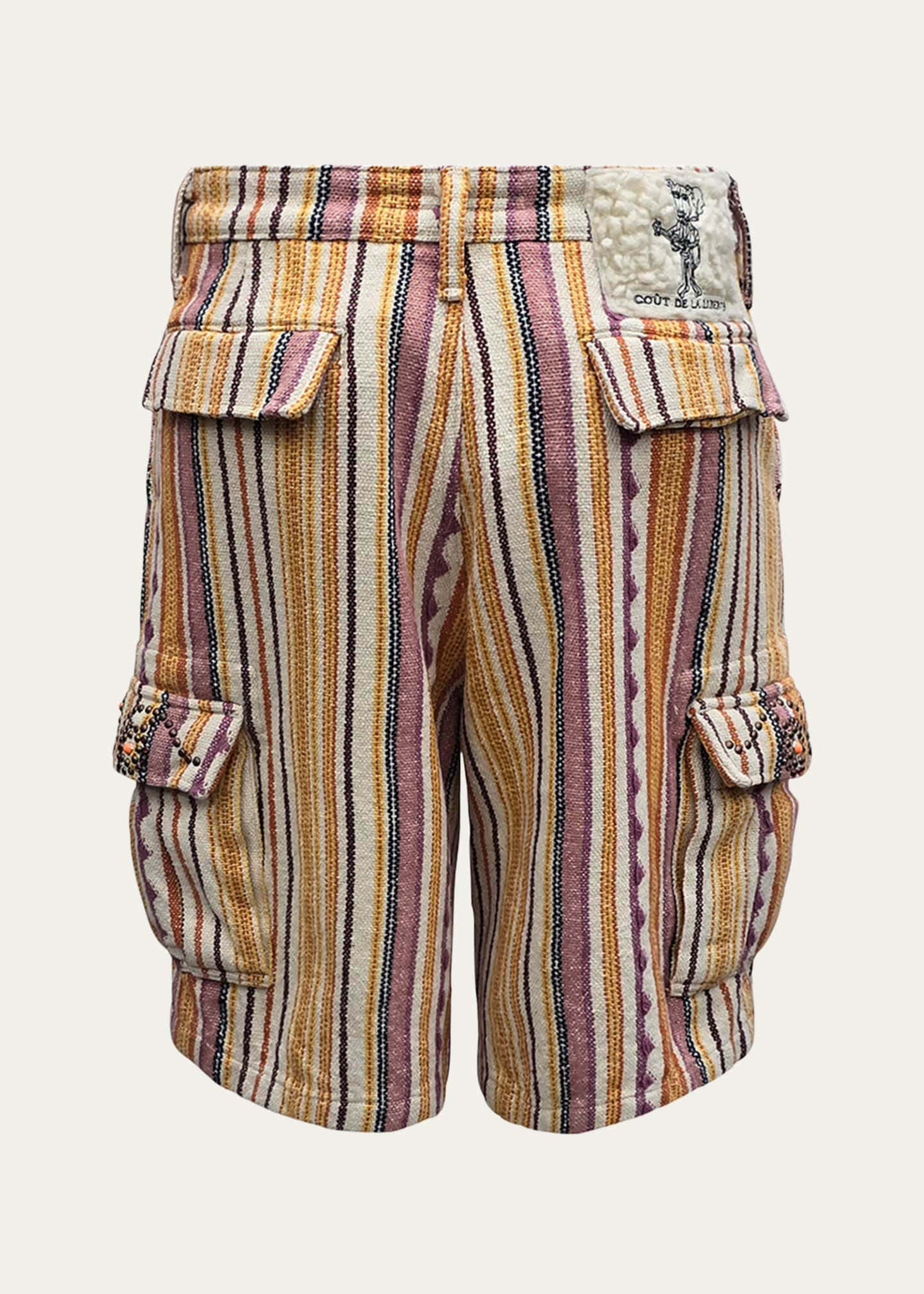 Cout De La Liberte Men's Multi-Stripe Embellished Cargo Shorts Image 2 of 2