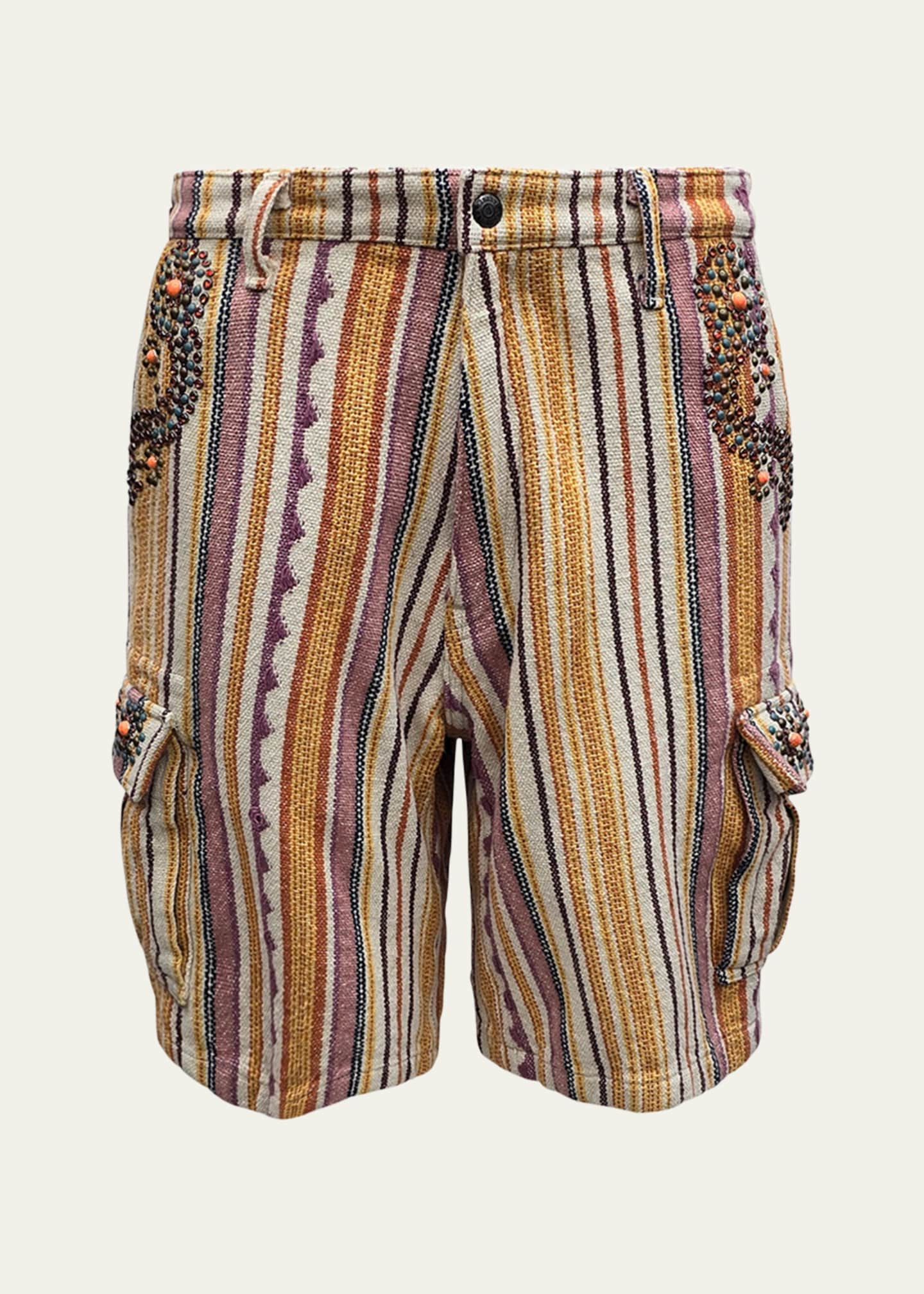Cout De La Liberte Men's Multi-Stripe Embellished Cargo Shorts Image 1 of 2