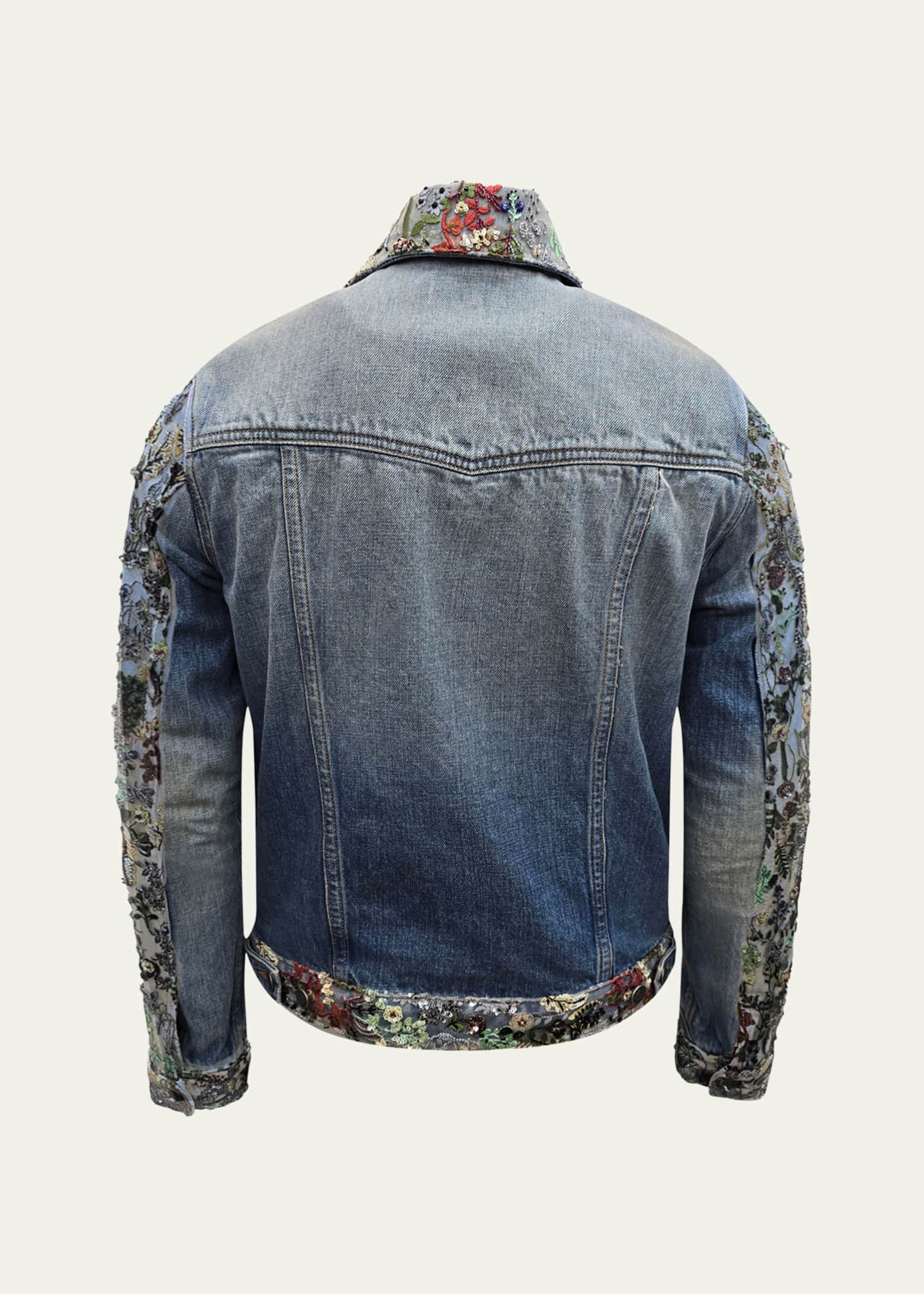 Cout De La Liberte Men's Floral Sequin Denim Trucker Jacket Image 2 of 2