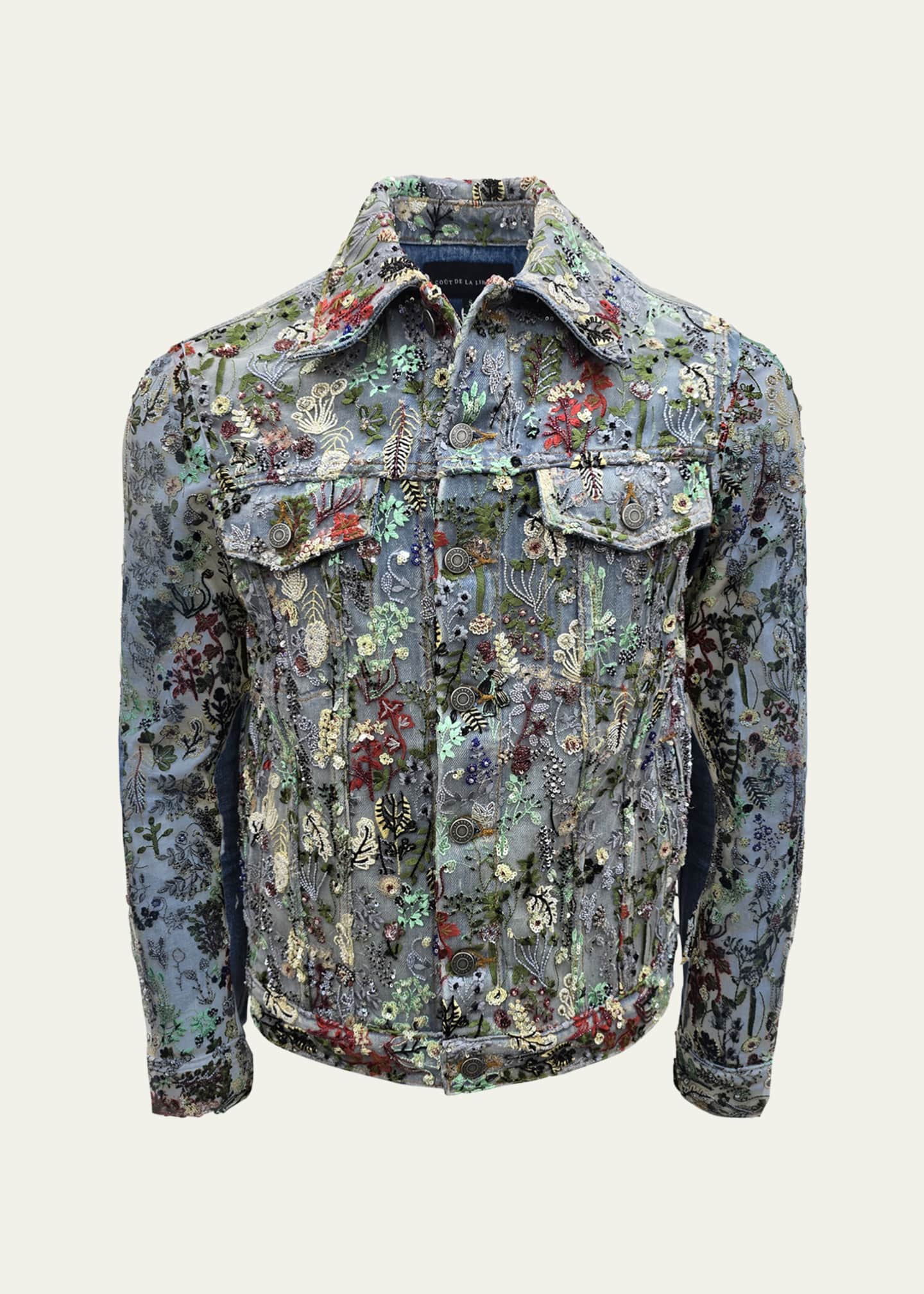 Cout De La Liberte Men's Floral Sequin Denim Trucker Jacket Image 1 of 2