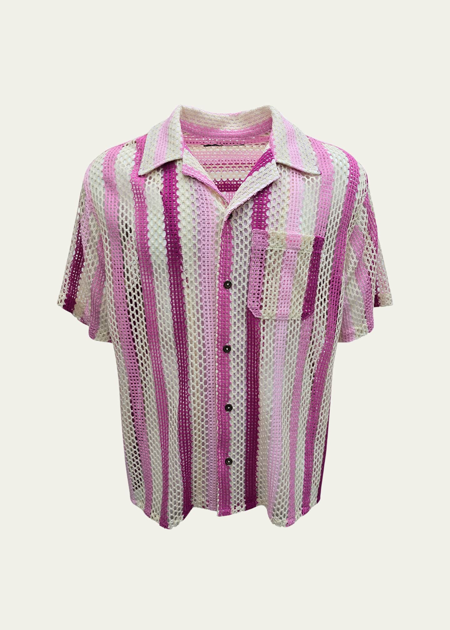Cout De La Liberte Men's Vincent Striped Mesh Camp Shirt Image 1 of 2