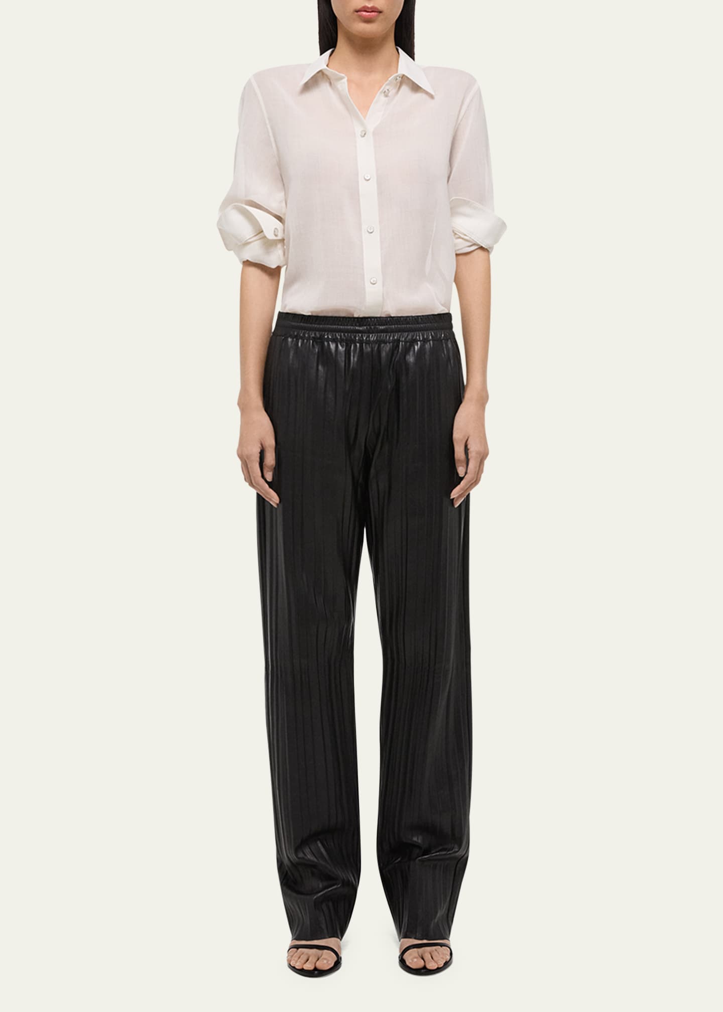 Helmut Lang Pull-On Pleated Leather Car Trousers Image 2 of 5