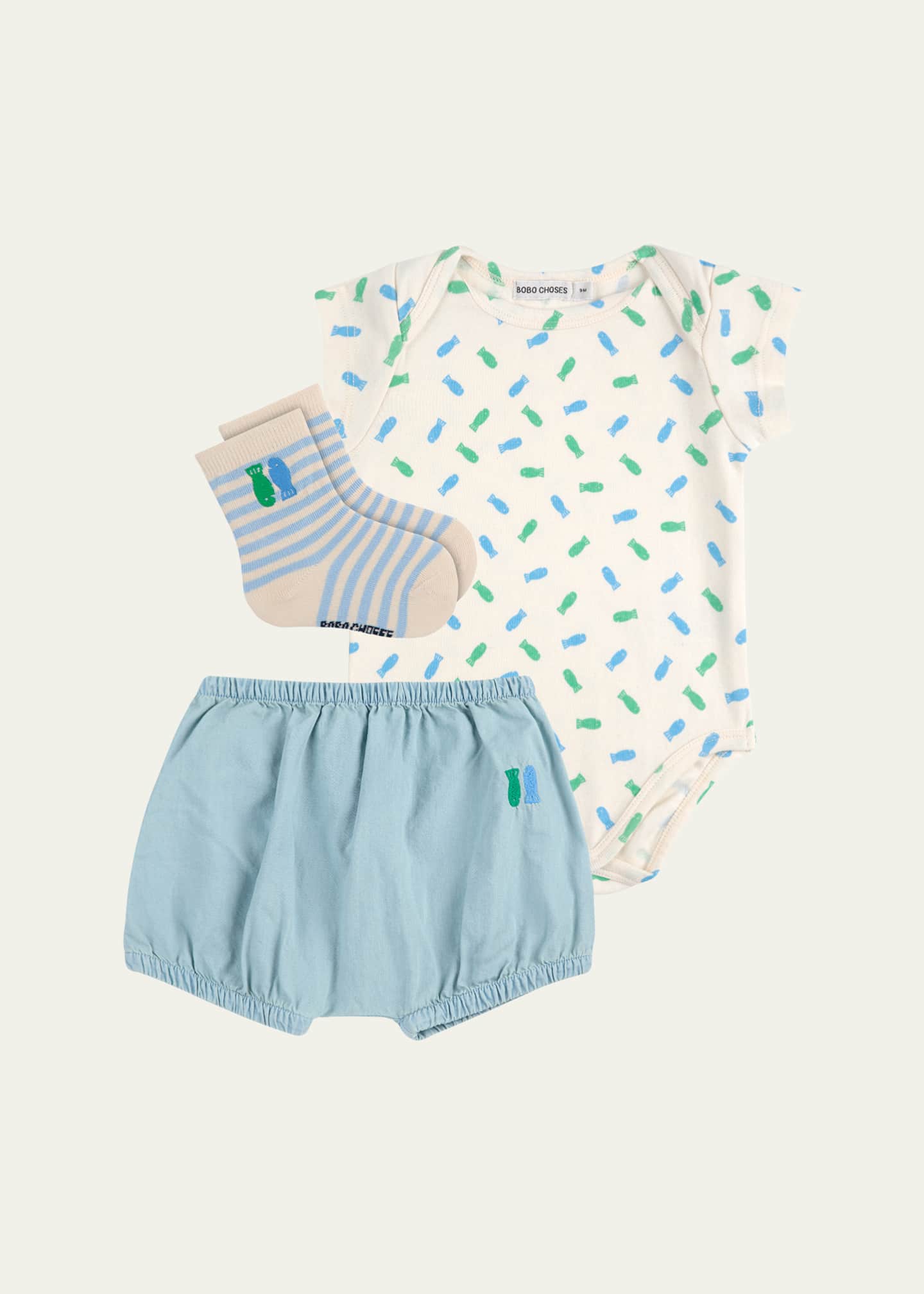 Bobo Choses Boy's Lucky Fish Romper Gift Set, Size Newborn-24M Image 2 of 5