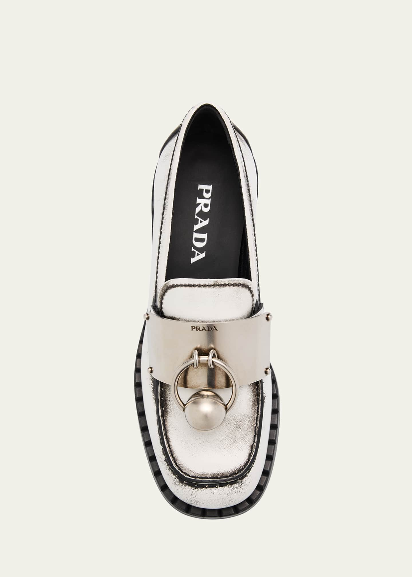 Prada Brushed Leather Ball Chain Loafers Image 4 of 4