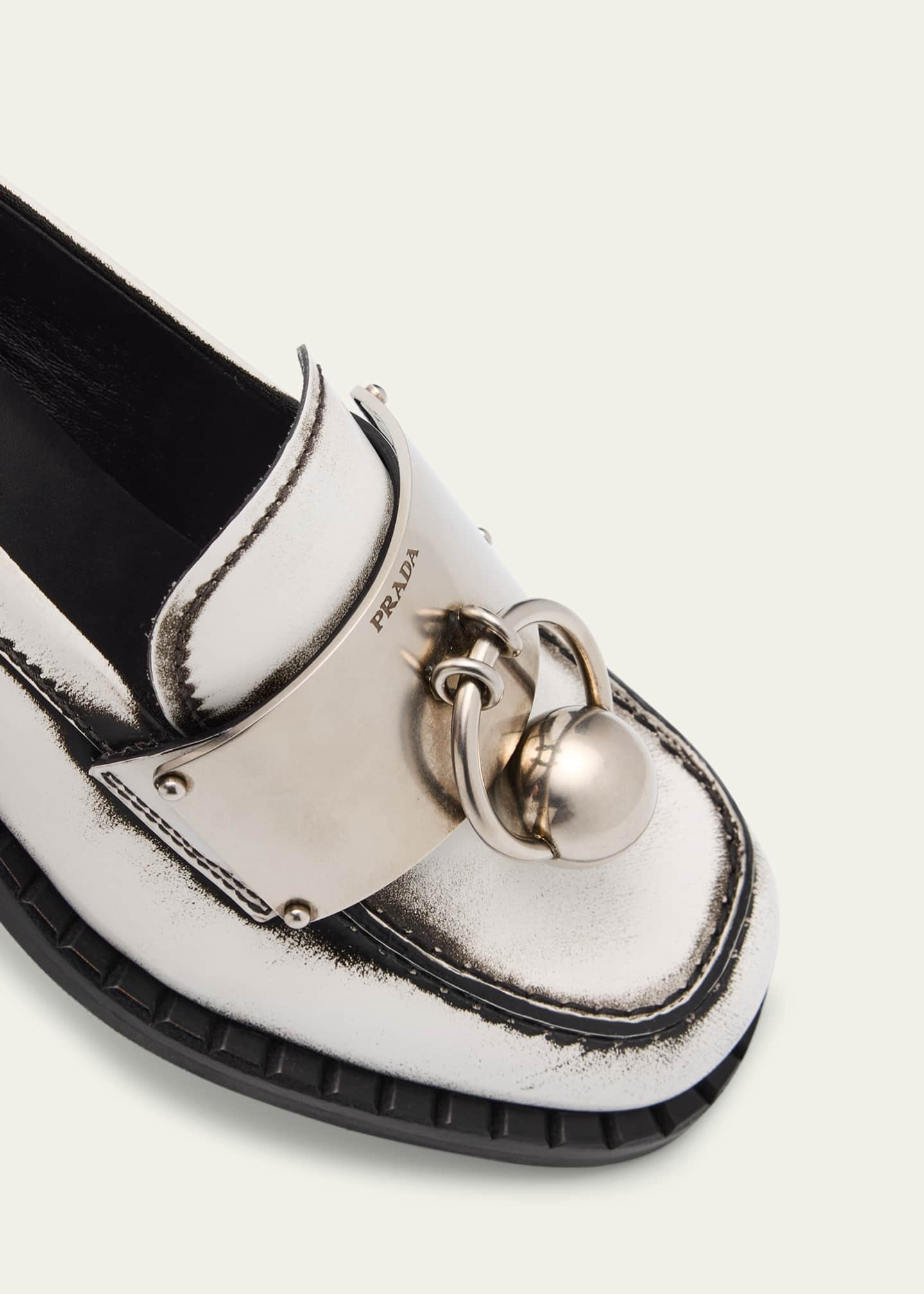 Prada Brushed Leather Ball Chain Loafers Image 3 of 4