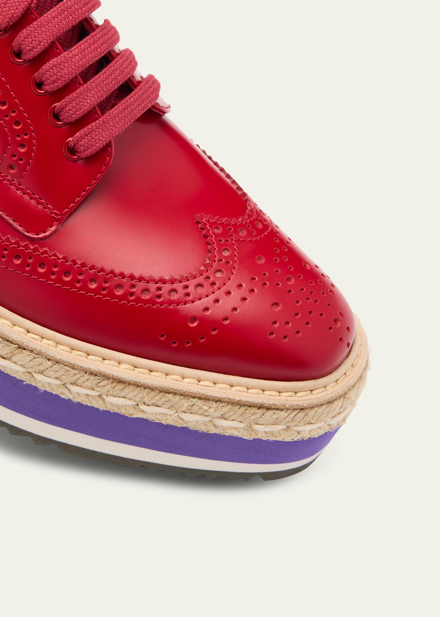 PRADA スニーカー レッド スエード ローカット Prada Spazzolato Re-Edition Platform Wingtip Loafers - Bergdorf