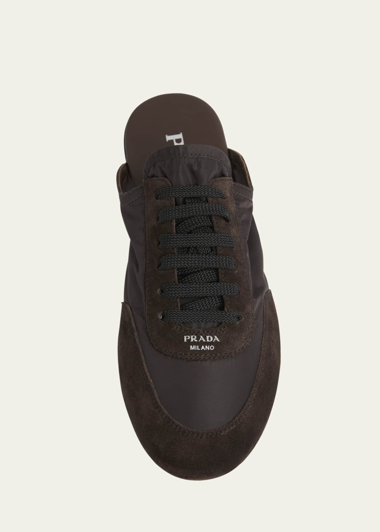 Prada Collapse Nylon and Suede Open-Back Sneakers - Bergdorf