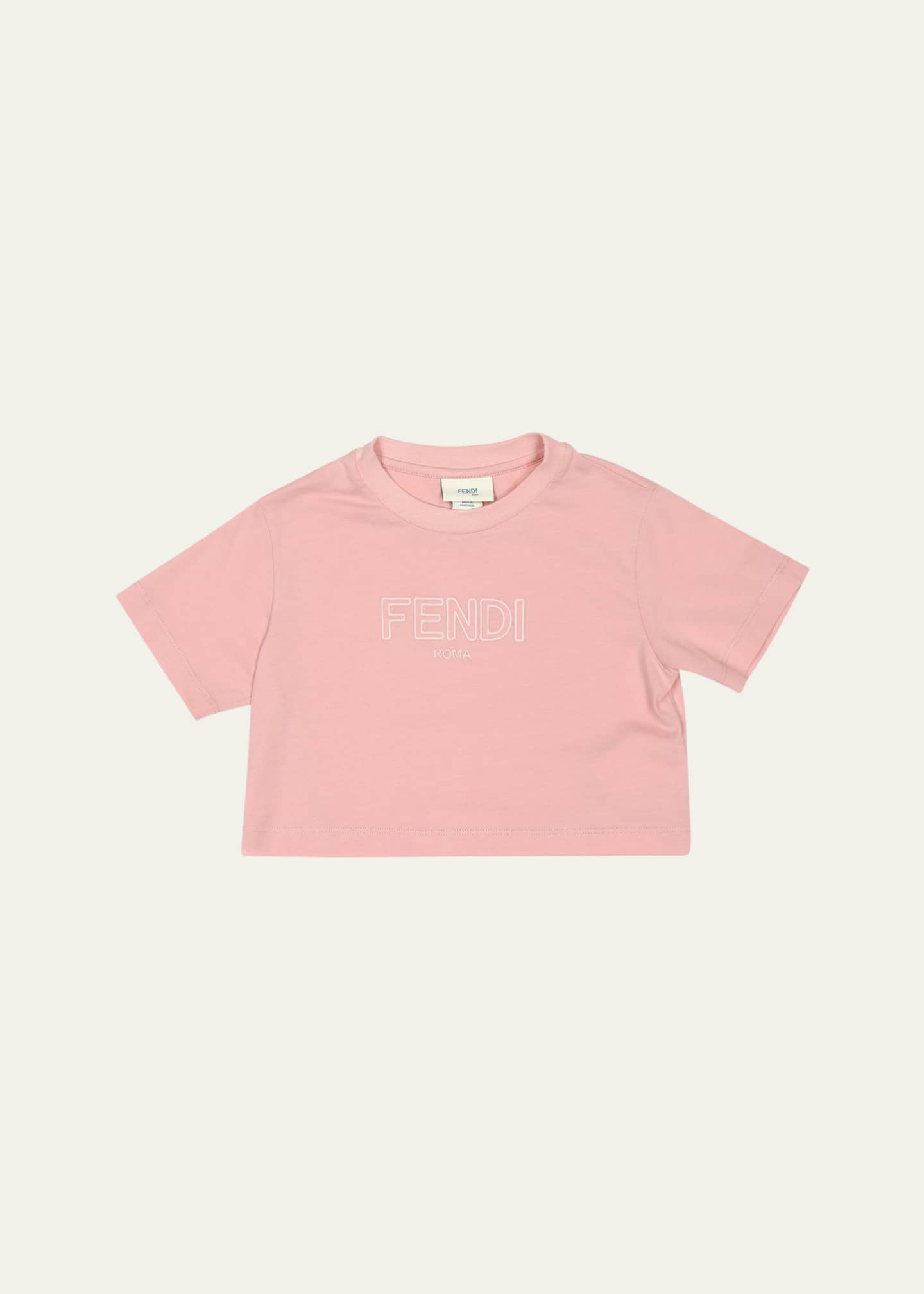 Fendi Girl's Cropped Logo Embroidered T-Shirt, Size 3-6